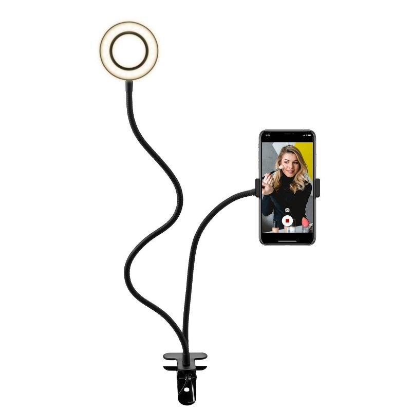 Pink Sky 2 in 1 Mobile Phone Stand with Selfie Light - Black