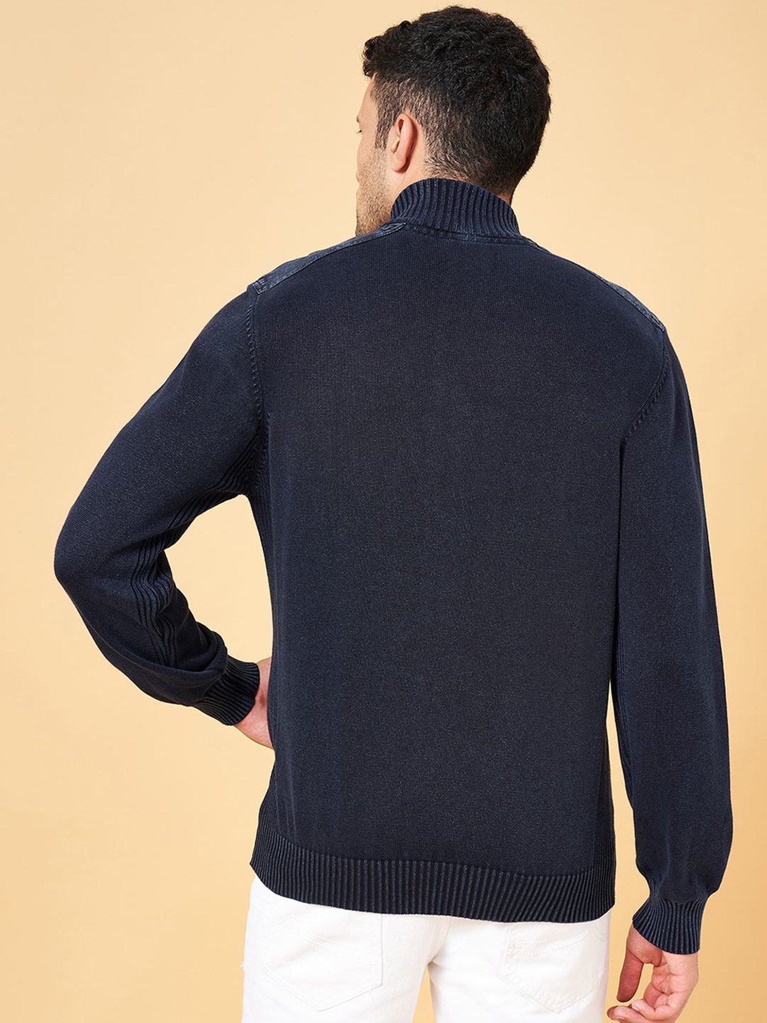 Byford by Pantaloons Navy Cotton Slim Fit Sweater