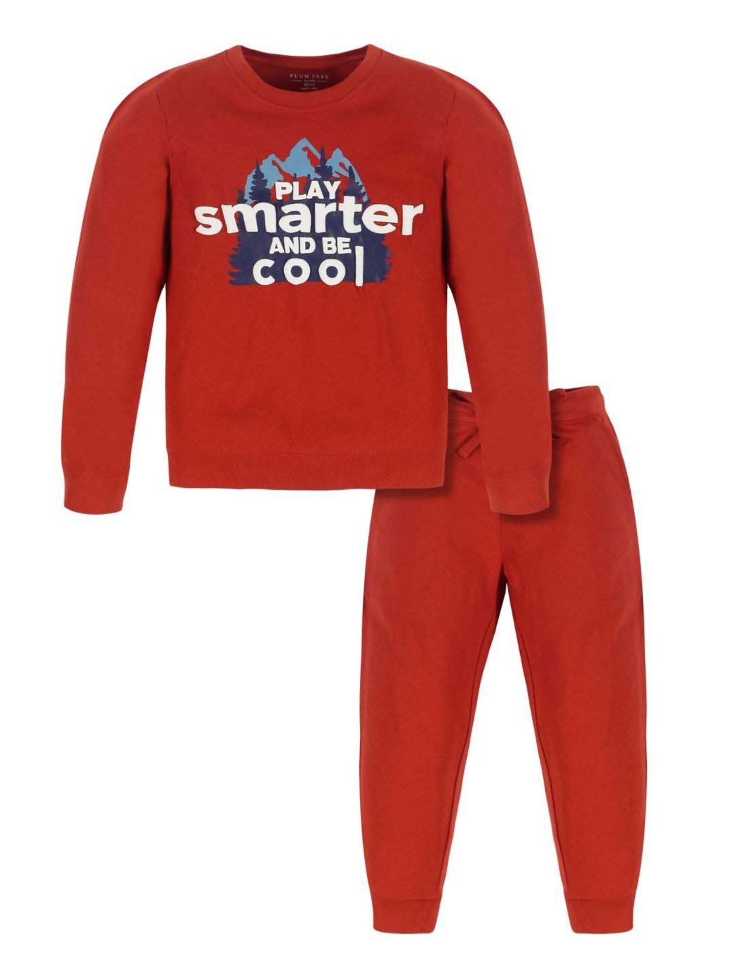 Plum Tree Kids Red & White Cotton Printed Full Sleeves T-Shirt Set