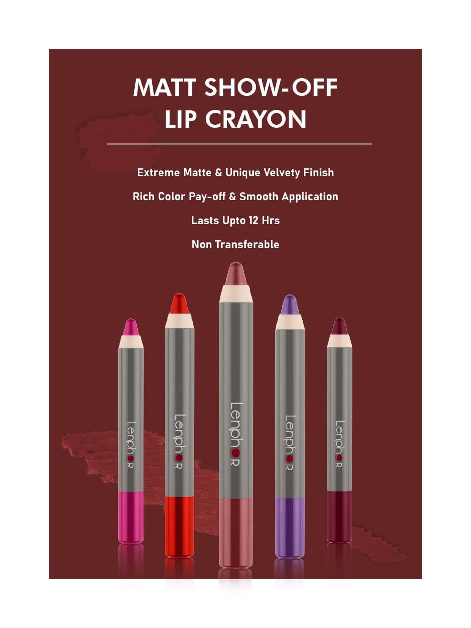 Lenphor Matte Show-Off Lip Crayon Cupid Red - 2.8 gm