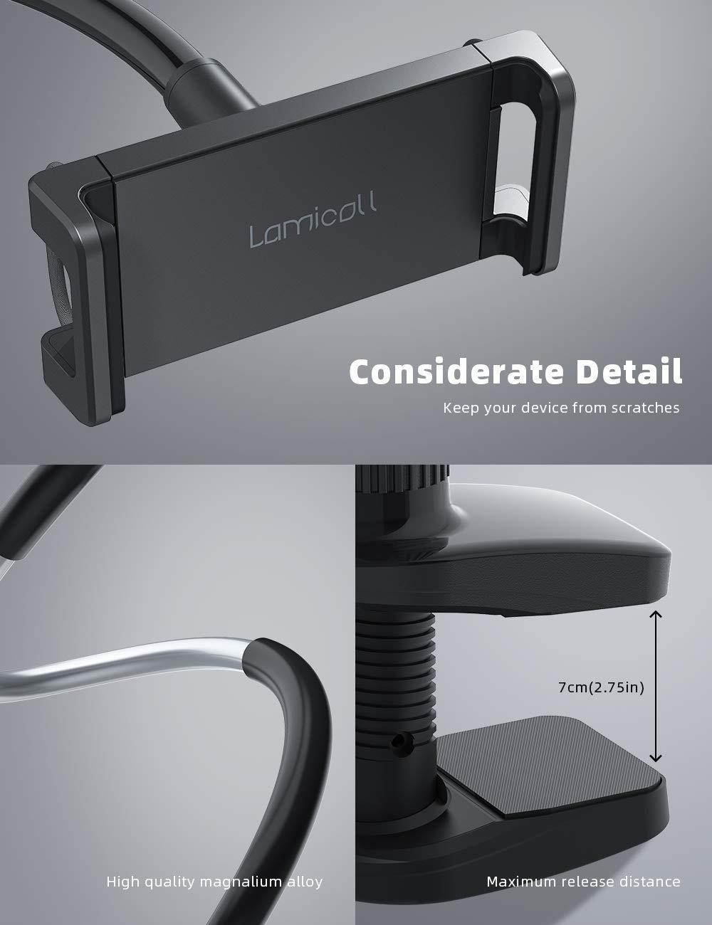 Gooseneck Tablet Mount Holder for Bed - Lamicall Flexible Tablet Arm Clamp, Bed Stand for 4.7-11" Devices, Such as iPad Mini 7.9, Air 9.7, Pro 10.5/11, Nintendo Switch, Samsung Galaxy Tabs - Black