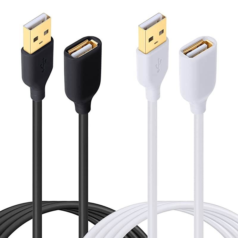 USB Extension Cable 10 ft  2 Pack Extra Long USB 20 Extension Cable A Male to A Female Cords for Keyboard Mouse Black White