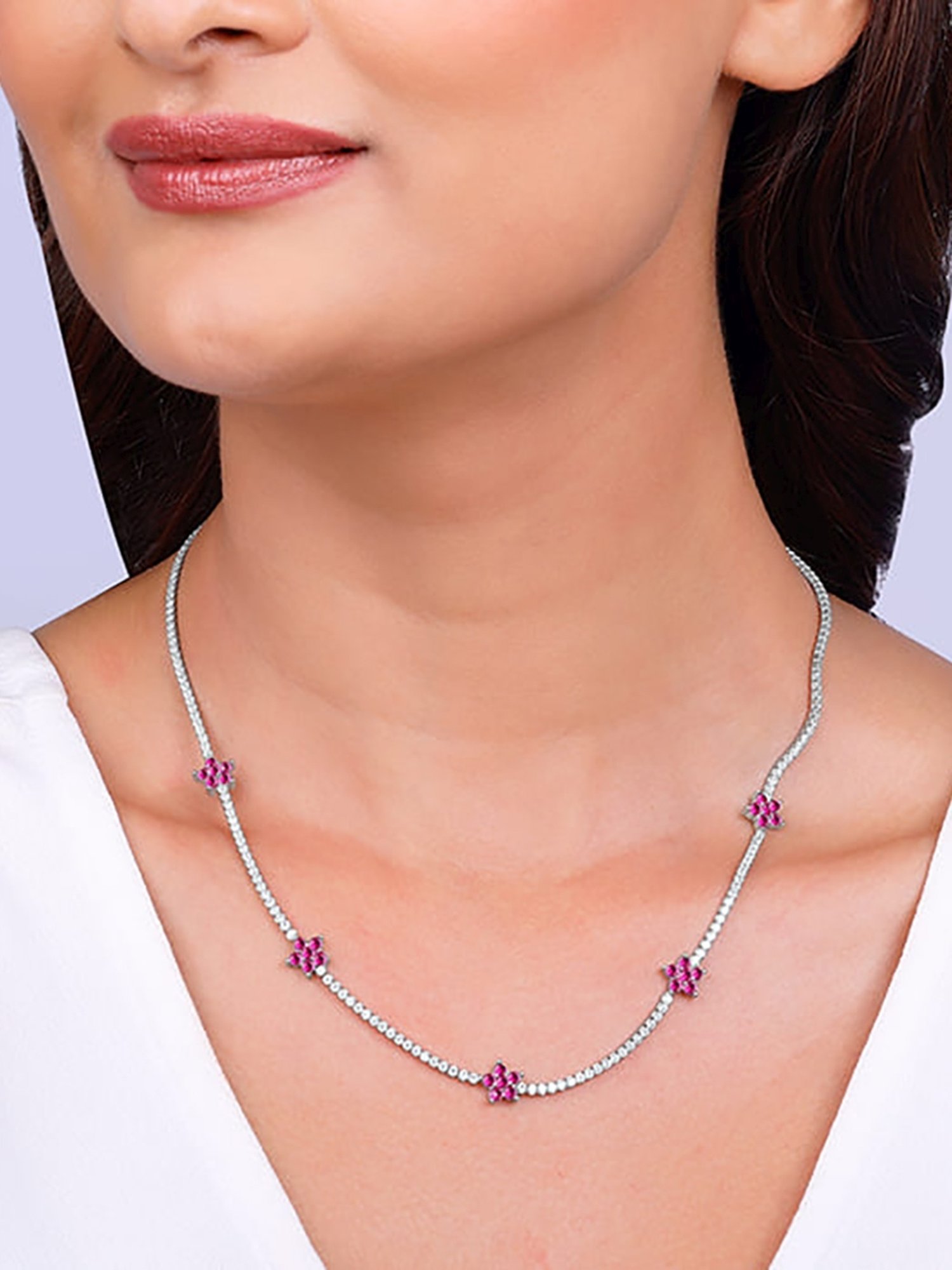 GIVA 92.5 Sterling Silver Pink Floral Necklace