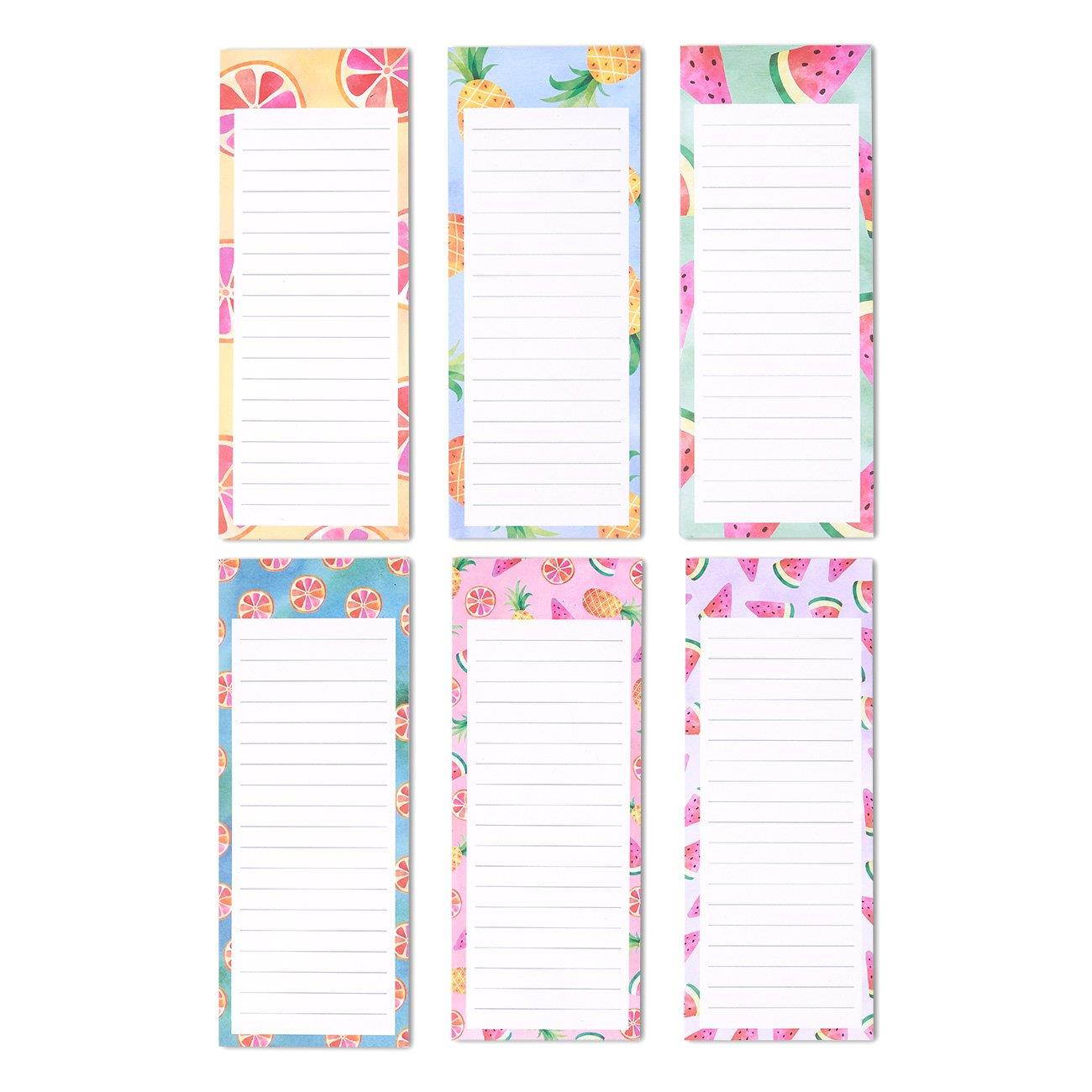 Juvale to-do-List Notepad - 6-Pack Magnetic Notepads, Grocery List Magnet Memo Pad Shopping, to Do List, Reminders More, Colorful Fruit Designs, 60 Sheets per Pad, 3.5 x 9 inches
