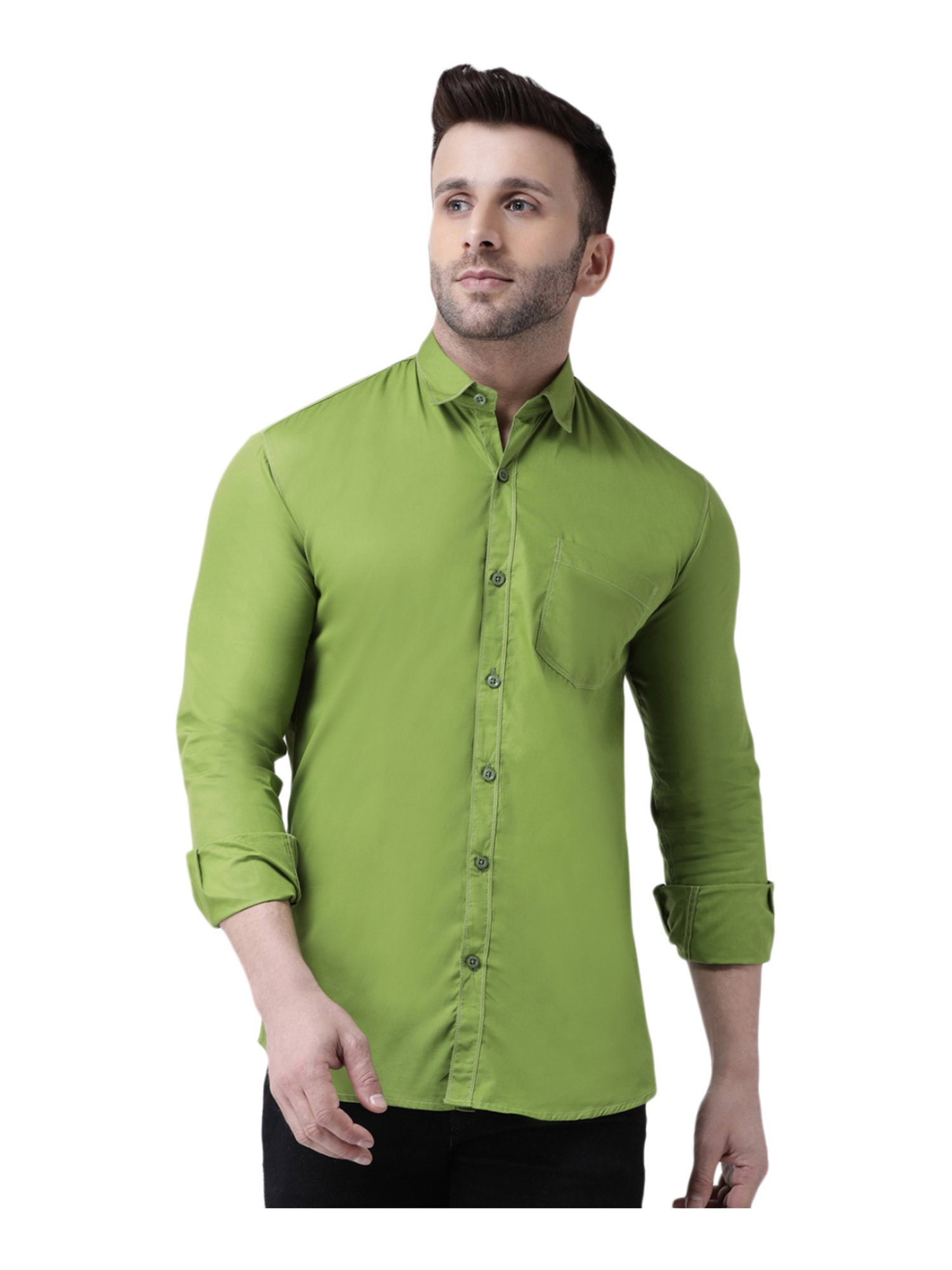 Hang Up Green Cotton Slim Fit Shirt
