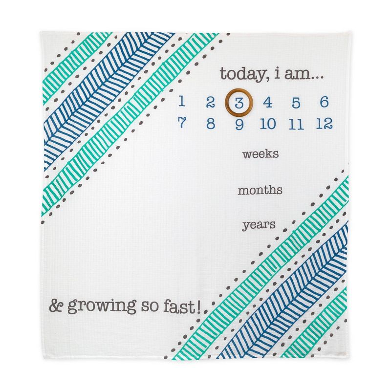 Honest Baby Organic Cotton Muslin Giftable Milestone Blanket - Teal Geometric