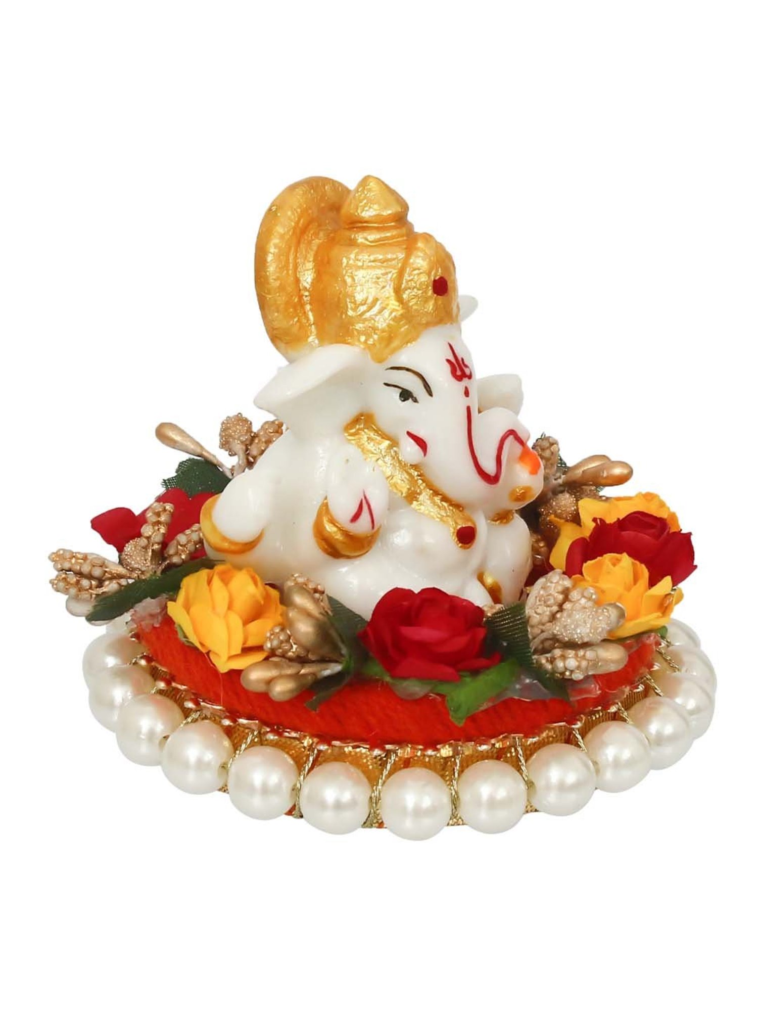 eCraftIndia Lord Ganesha Idol on Decorative Handcrafted Plate for Home and Car