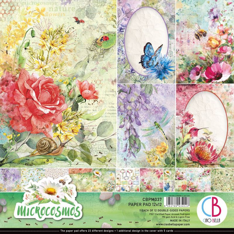 Ciao Bella Double-Sided Paper Pack 90lb 12"X12" 12/Pkg-Microcosmos, 12 Designs/1 Each