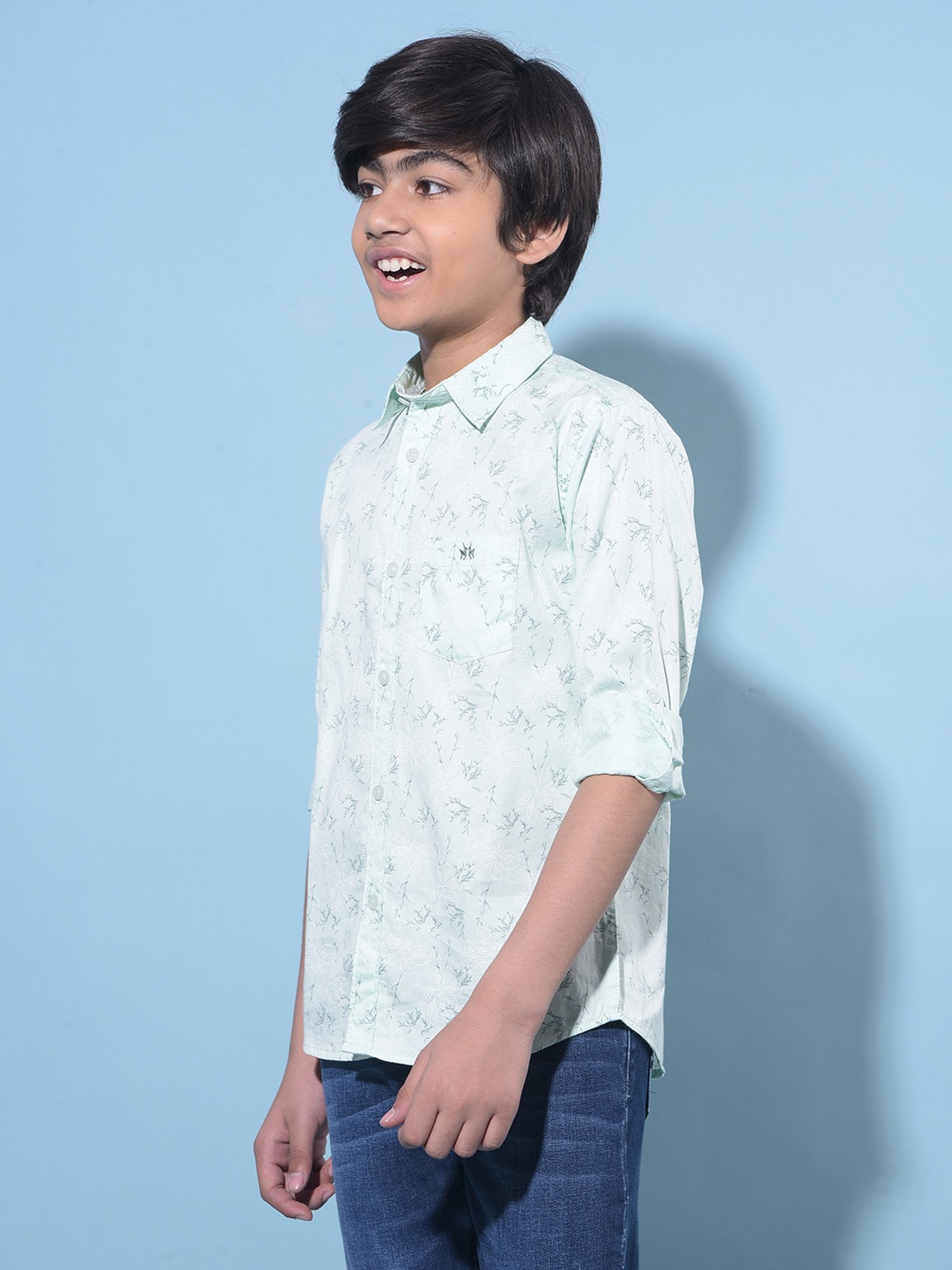 Crimsoune Club Kids Mint Green Printed Full Sleeves Shirt