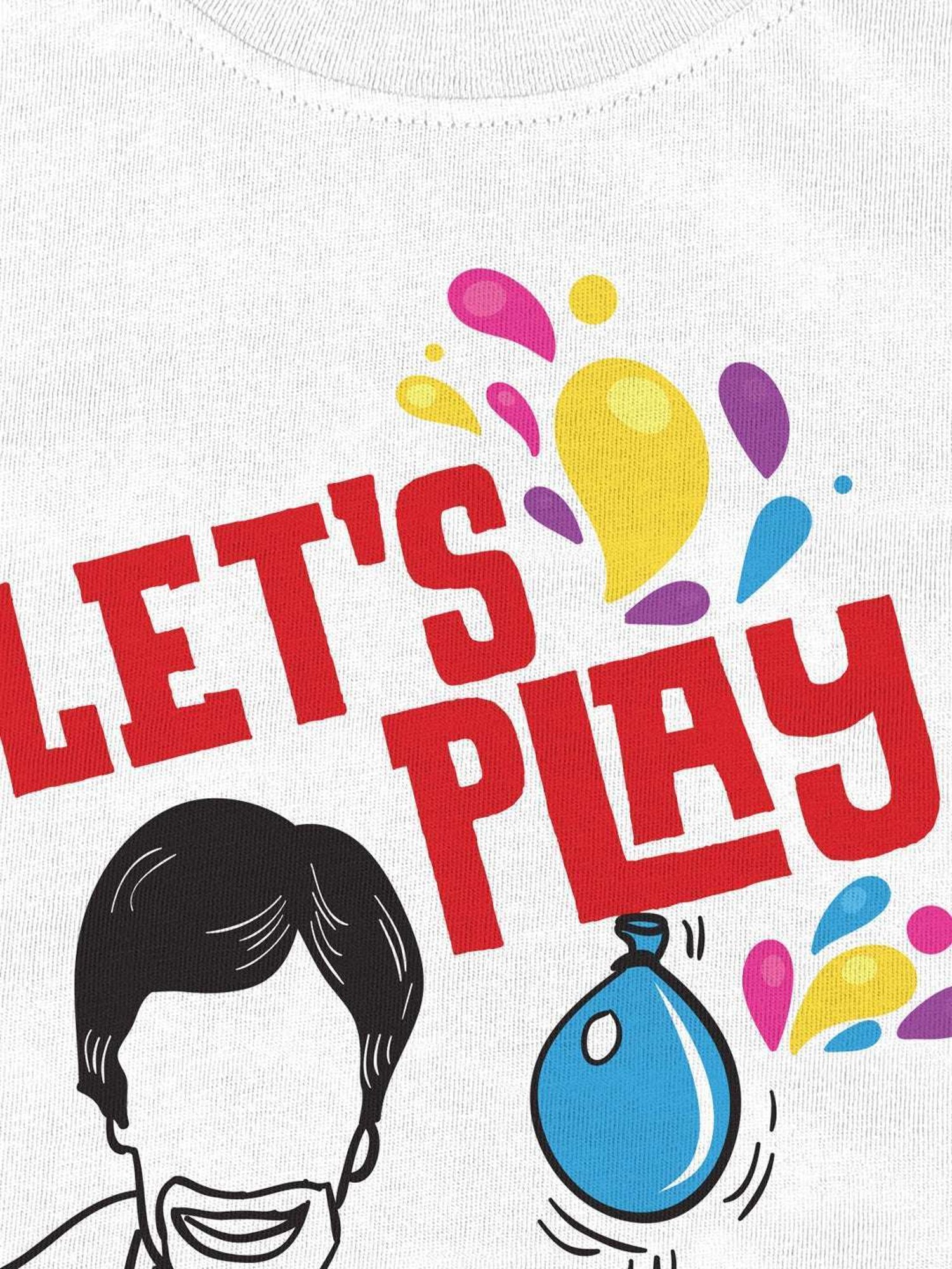 BonBoys White Cotton Lets Play Holi Printed T-Shirt