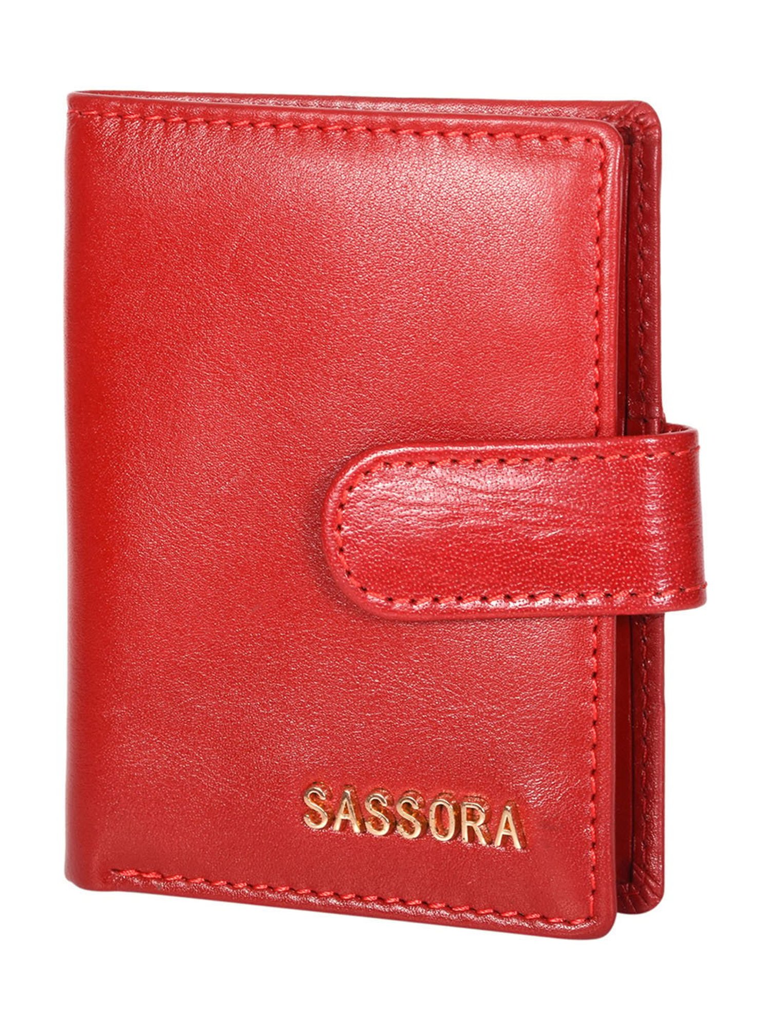 SASSORA Claret Red Leather Small Coin & Card Case for Men & Women