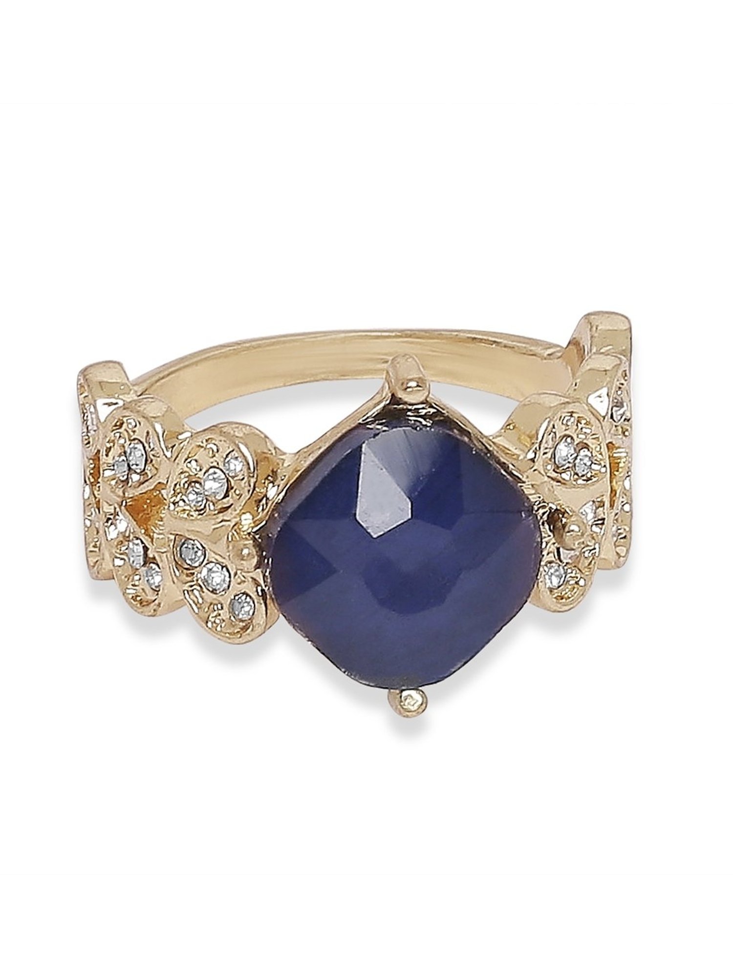 Lilly & Sparkle Gold Toned Blue Geometric Stone Studded Ring
