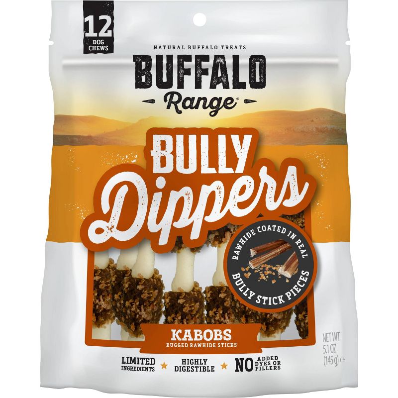 Buffalo Range Bully Dipper Kabobs Hickory Smoked Flavor Rawhide Chew Dog Treats - 12ct