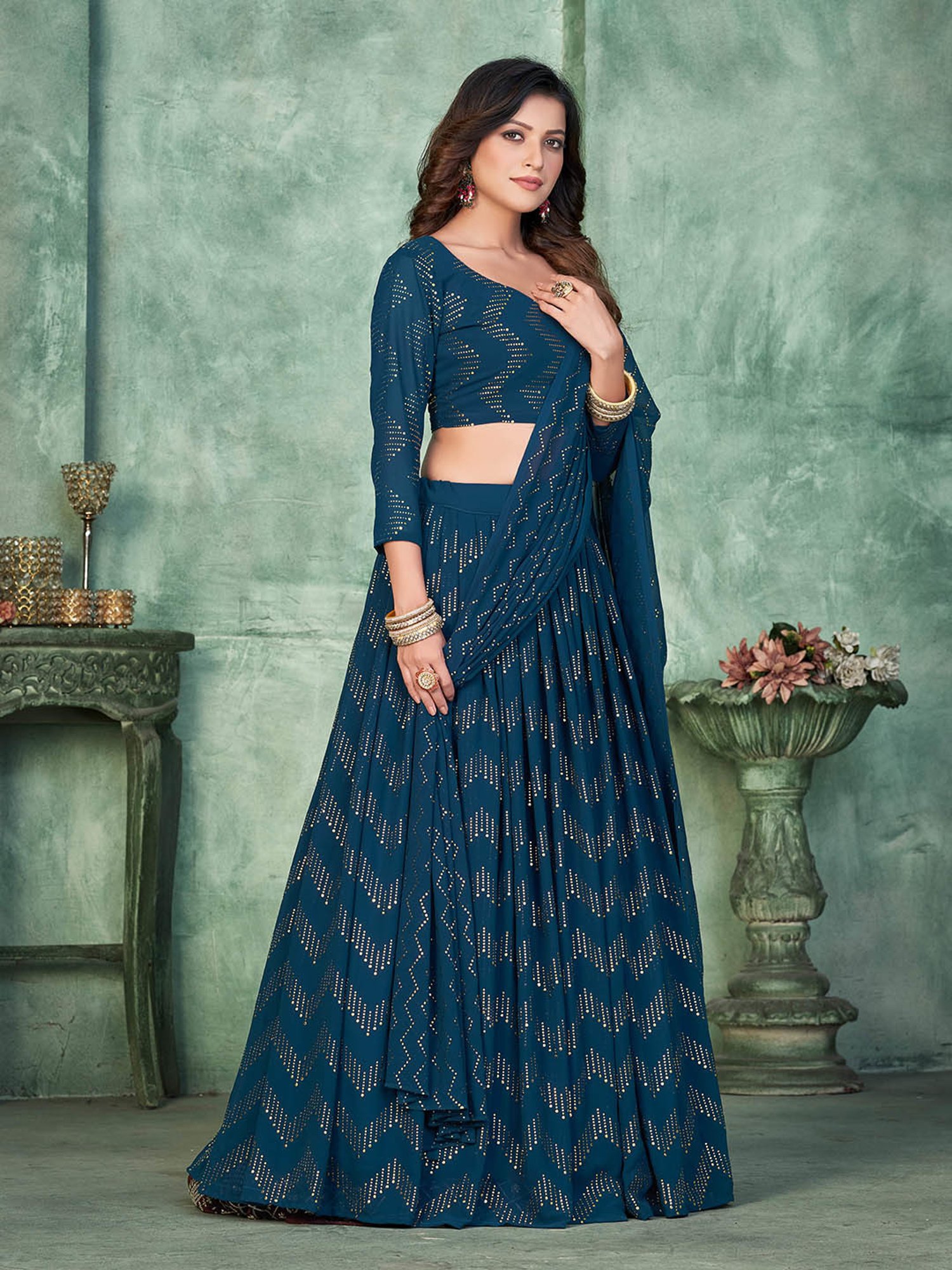 studiorasa Purple Hand Block Print Lehenga Set