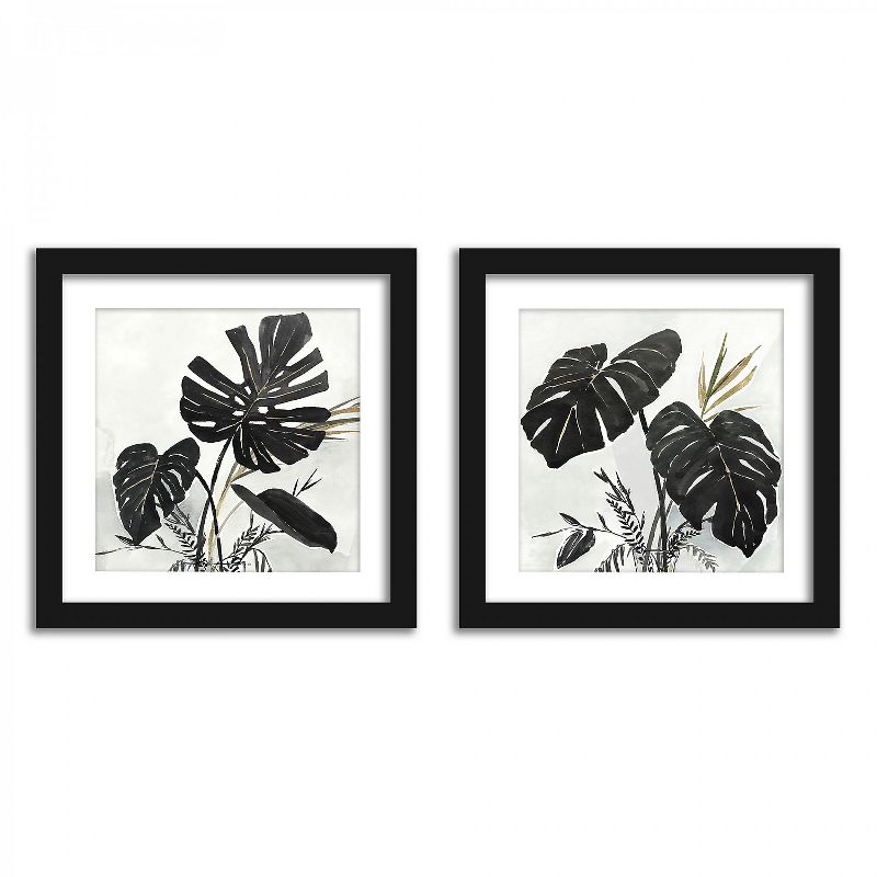 Americanflat Black Monstera Leaves - Set of 2 Framed Prints by PI Creative
