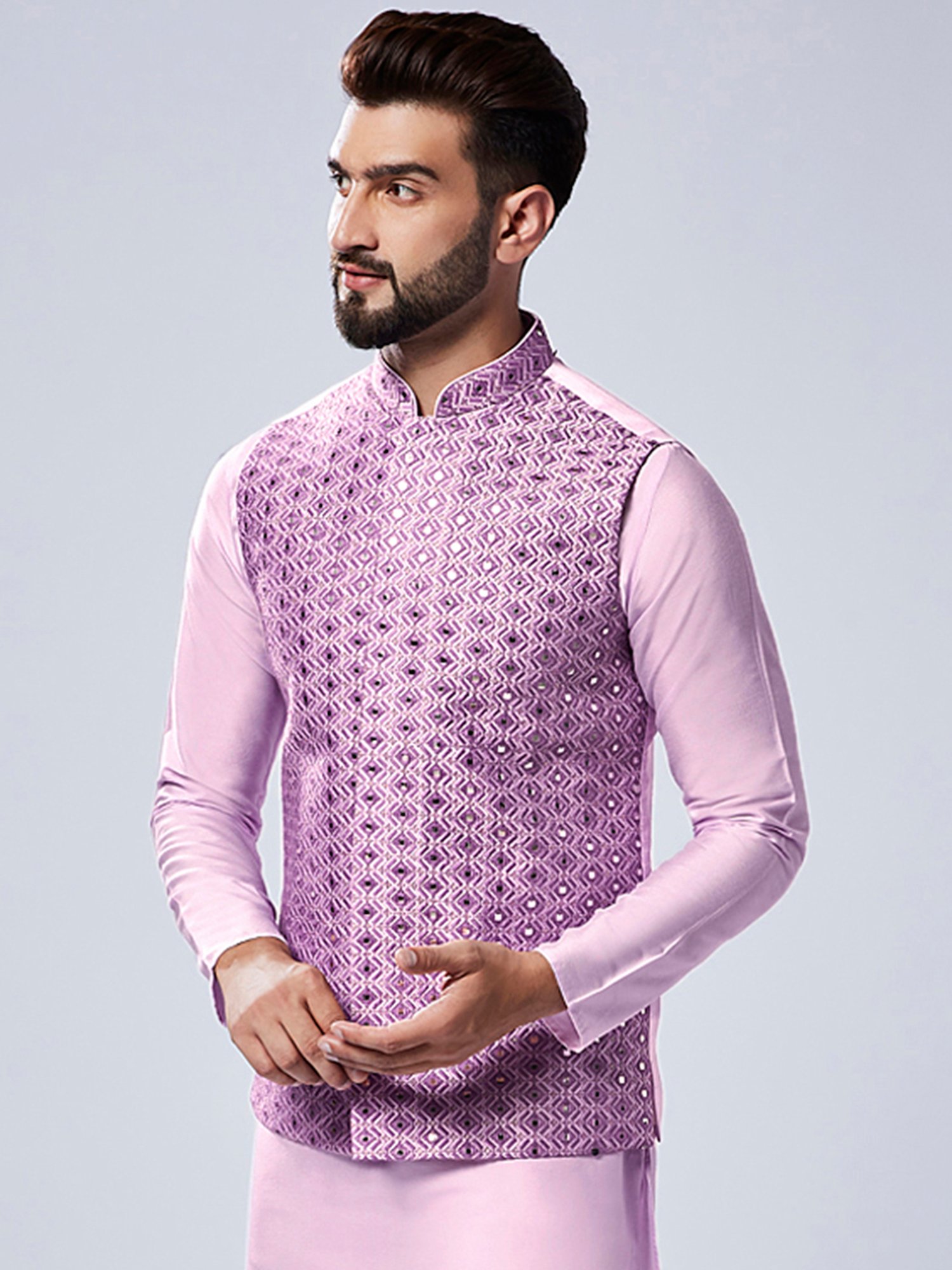 KISAH Lavender Regular Fit Embellished Nehru Jacket