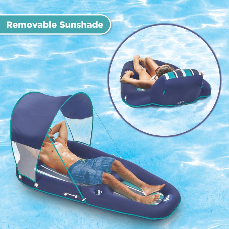 Aqua Oversized Deluxe Luxurious Inflatable Outdoor Swimming Pool Lounger Hammock Float with Sunshade Canopy, Blue