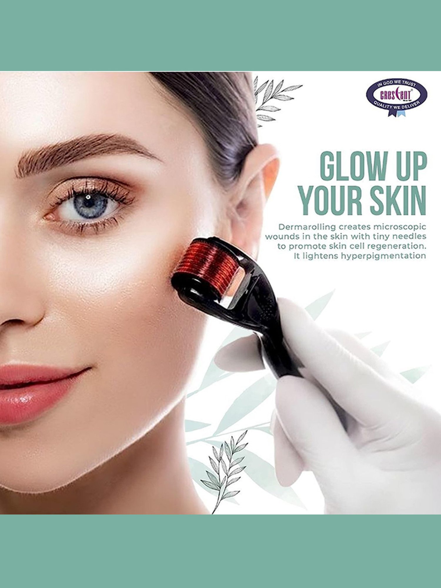 Crescent Derma Roller .50 mm 540 Needles For face, Skin Rejuvenate, Hair & Beard Growth