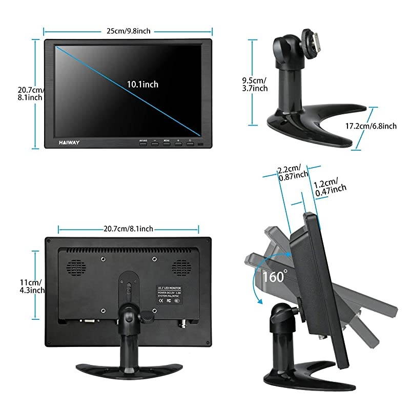101 inch Security Surveillance Monitor with Remote Control IPS 1024x600 Resolution Video Display with HDMI Input Builtin Dual Speakers for CCTV Raspberry Pi PC HDMI VGA BNC AV