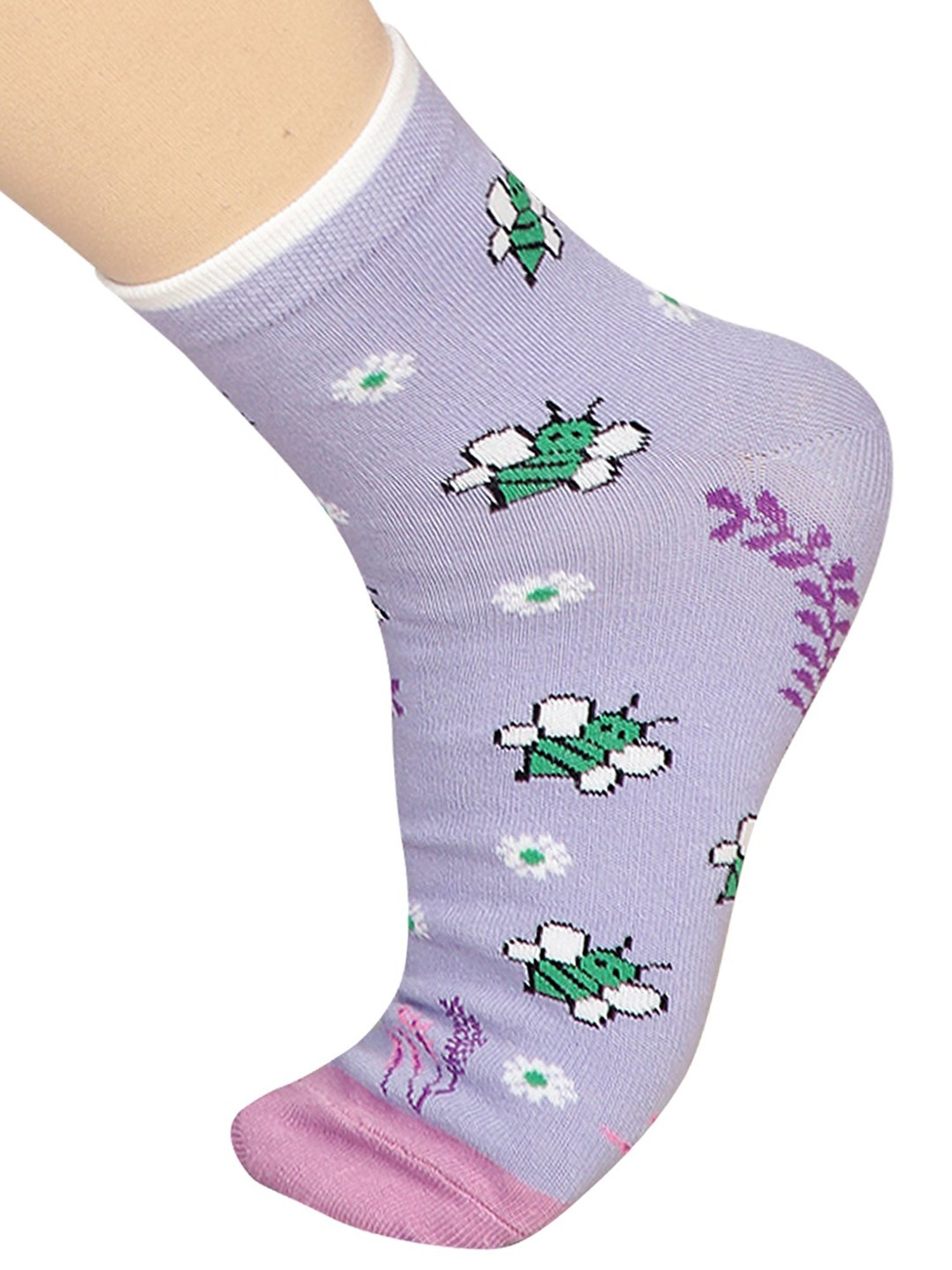 Bodycare Lavender & Green Printed Socks (Pack Of 2)
