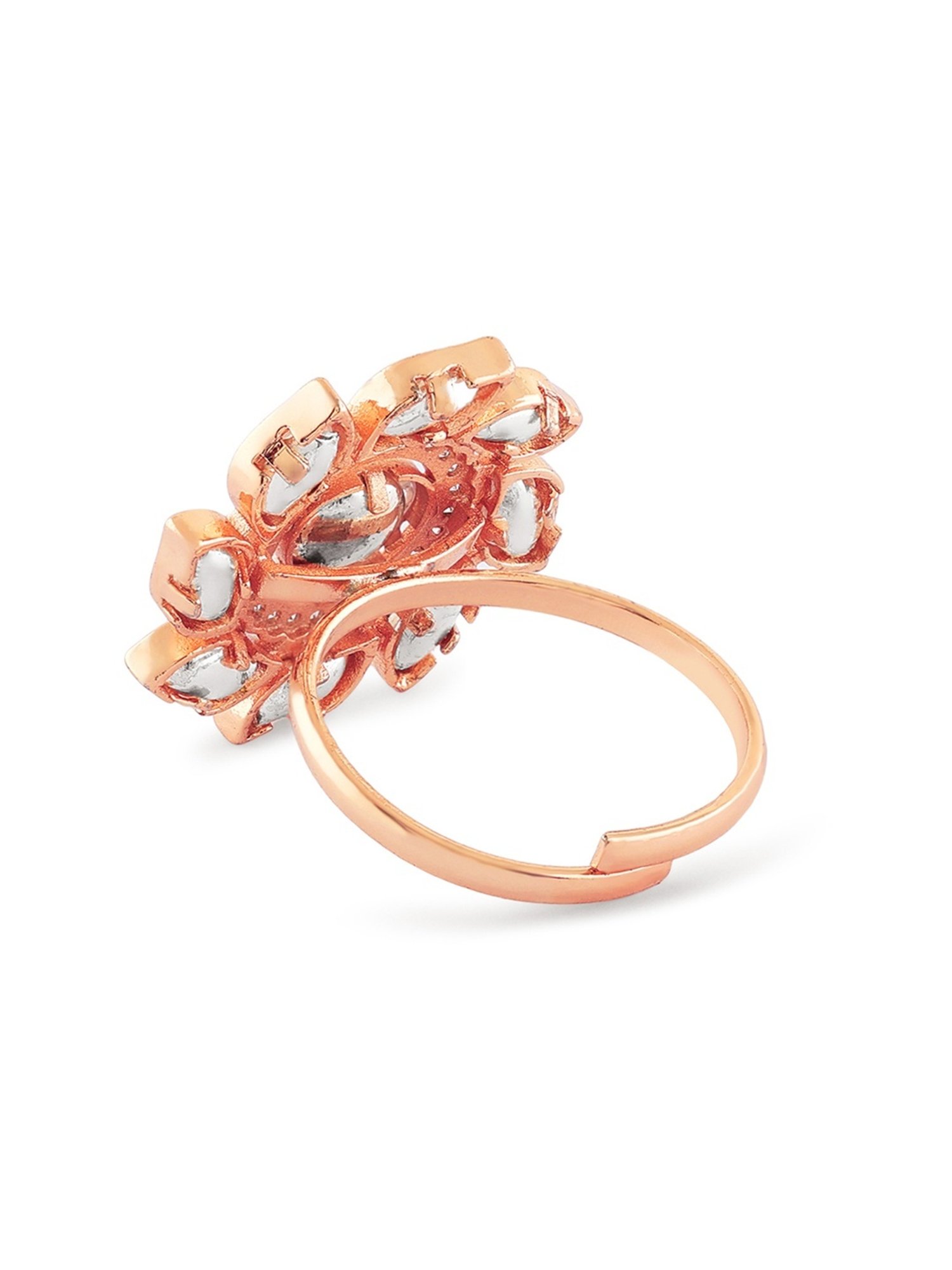 Zaveri Pearls Rose Gold Tone Dazzling Cubic Zirconia Embellished Brass Adjustable Ring-ZPFK17187