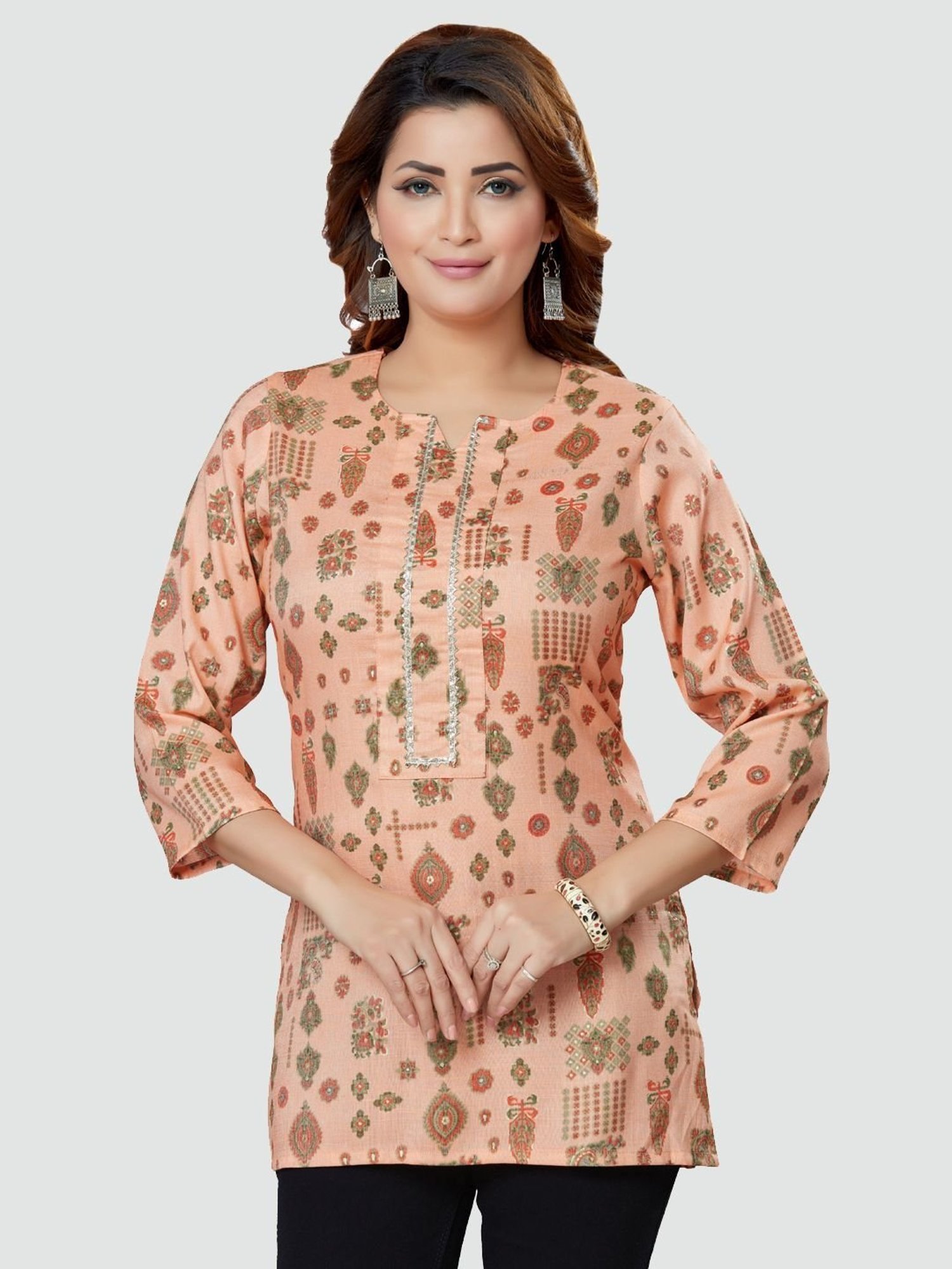 Saree Swarg Peach Printed Tunic