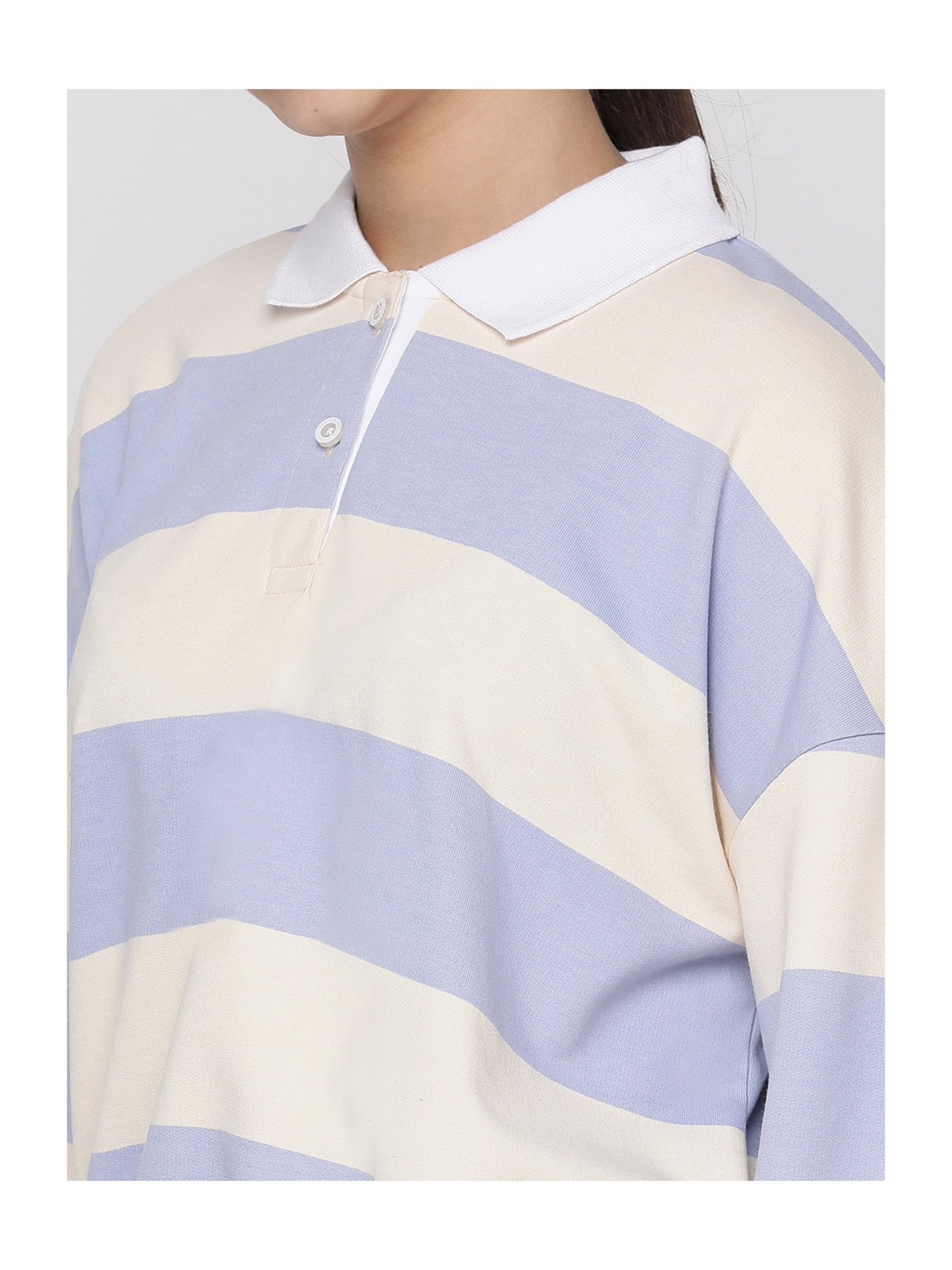 Lil Tomatoes Kids Blue & Cream Striped Full Sleeves Sweatshirt
