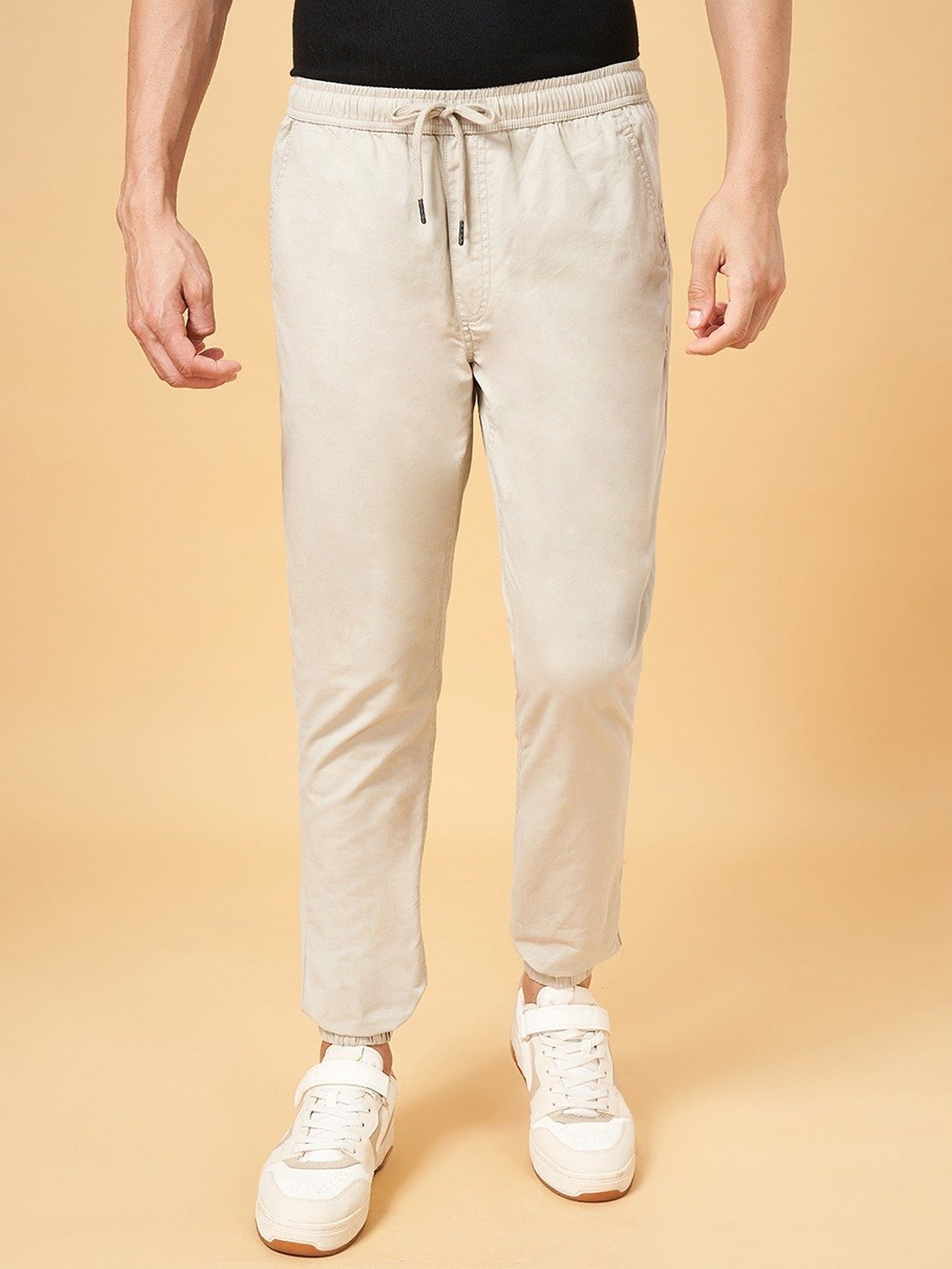 Urban Ranger by Pantaloons Light Beige Cotton Slim Fit Joggers
