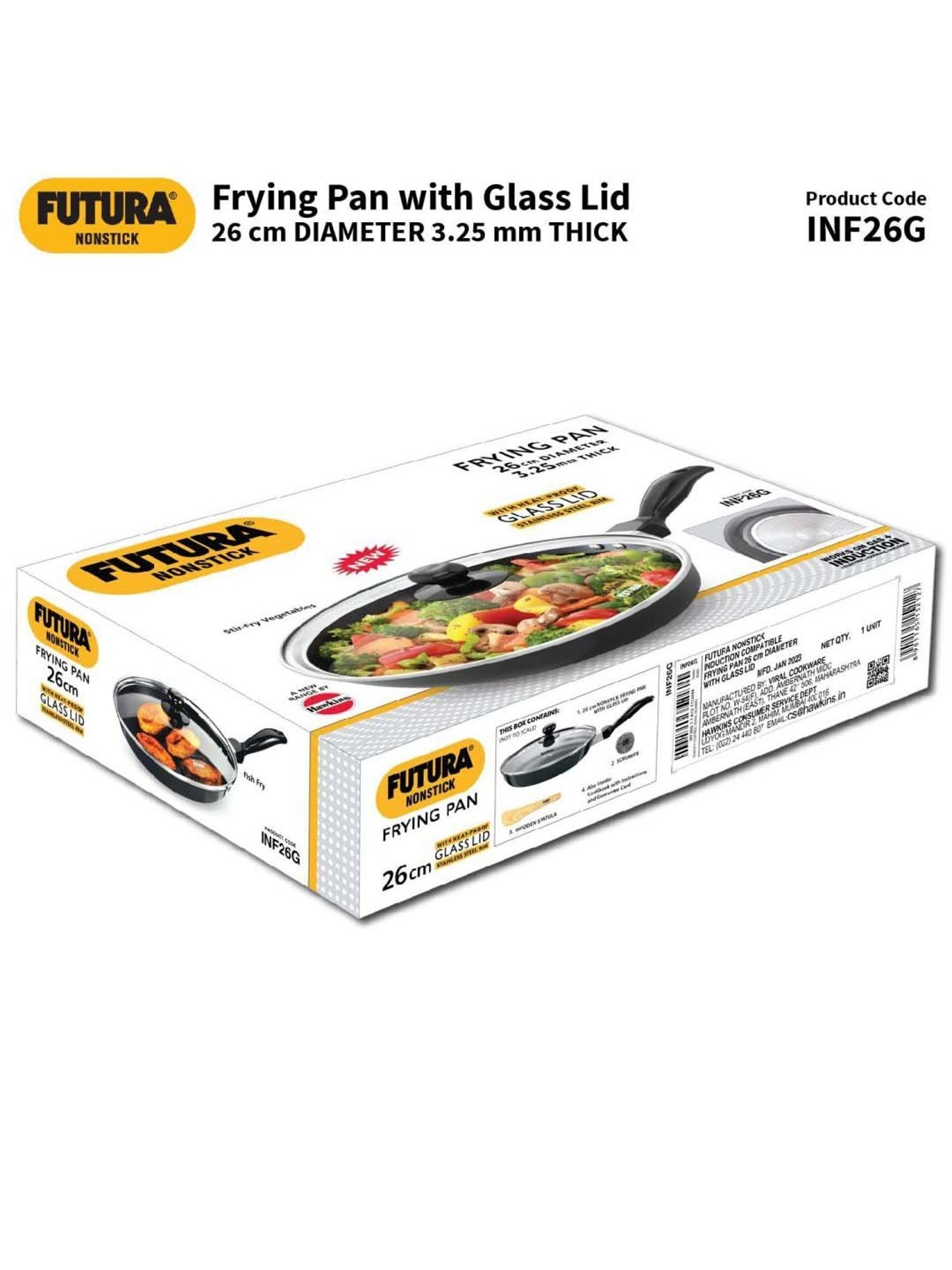 Hawkins Black Aluminium 26 cm Induction Fry Pan With Glass Lid (0.9 L)