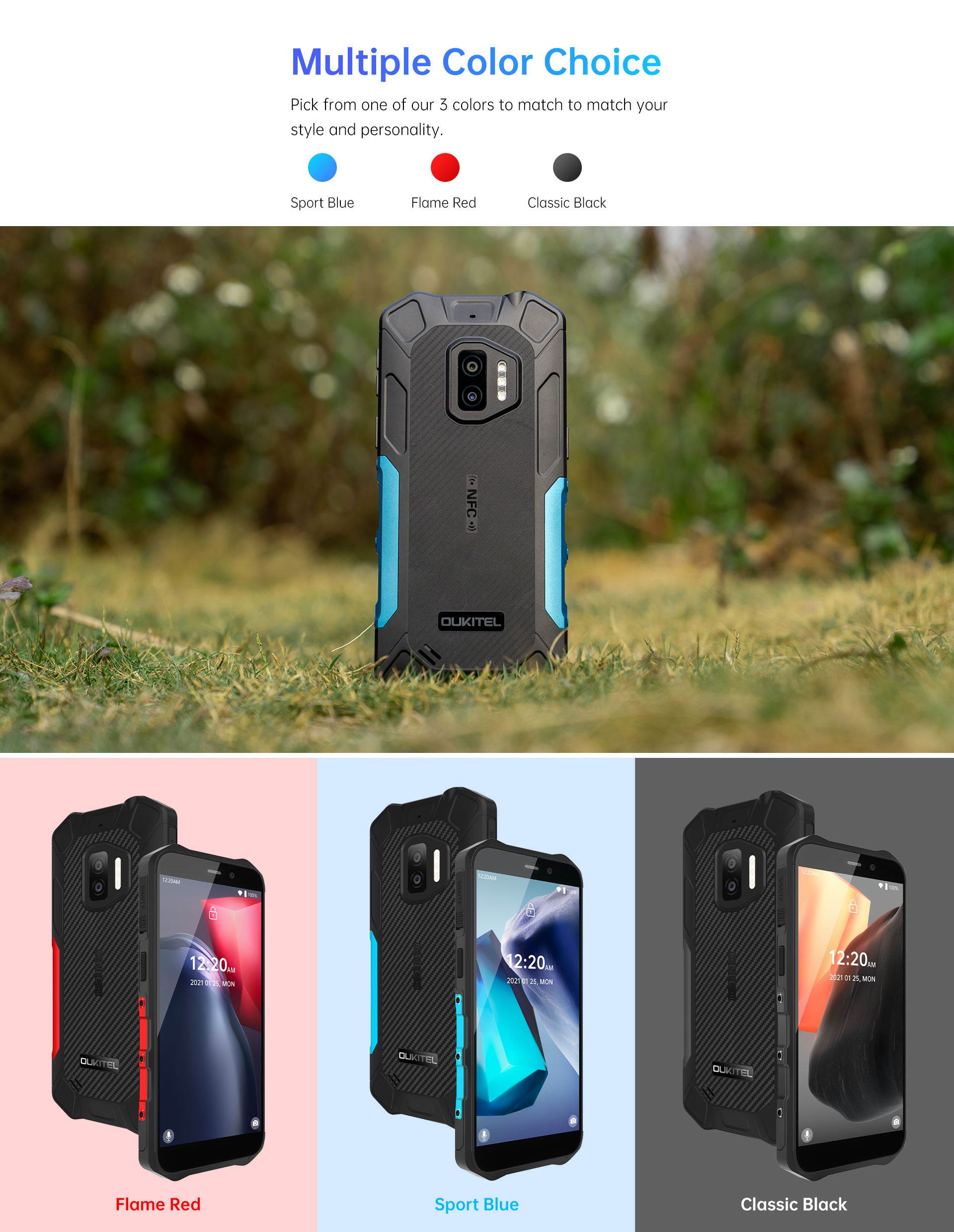 Rugged IP68 / 69K WP12 Smartphone 4GB + 32GB 4000mAh Quad Core Android11 Mobile Phone 5.5 "HD + 500W / 1300W 13MP Camera Phone