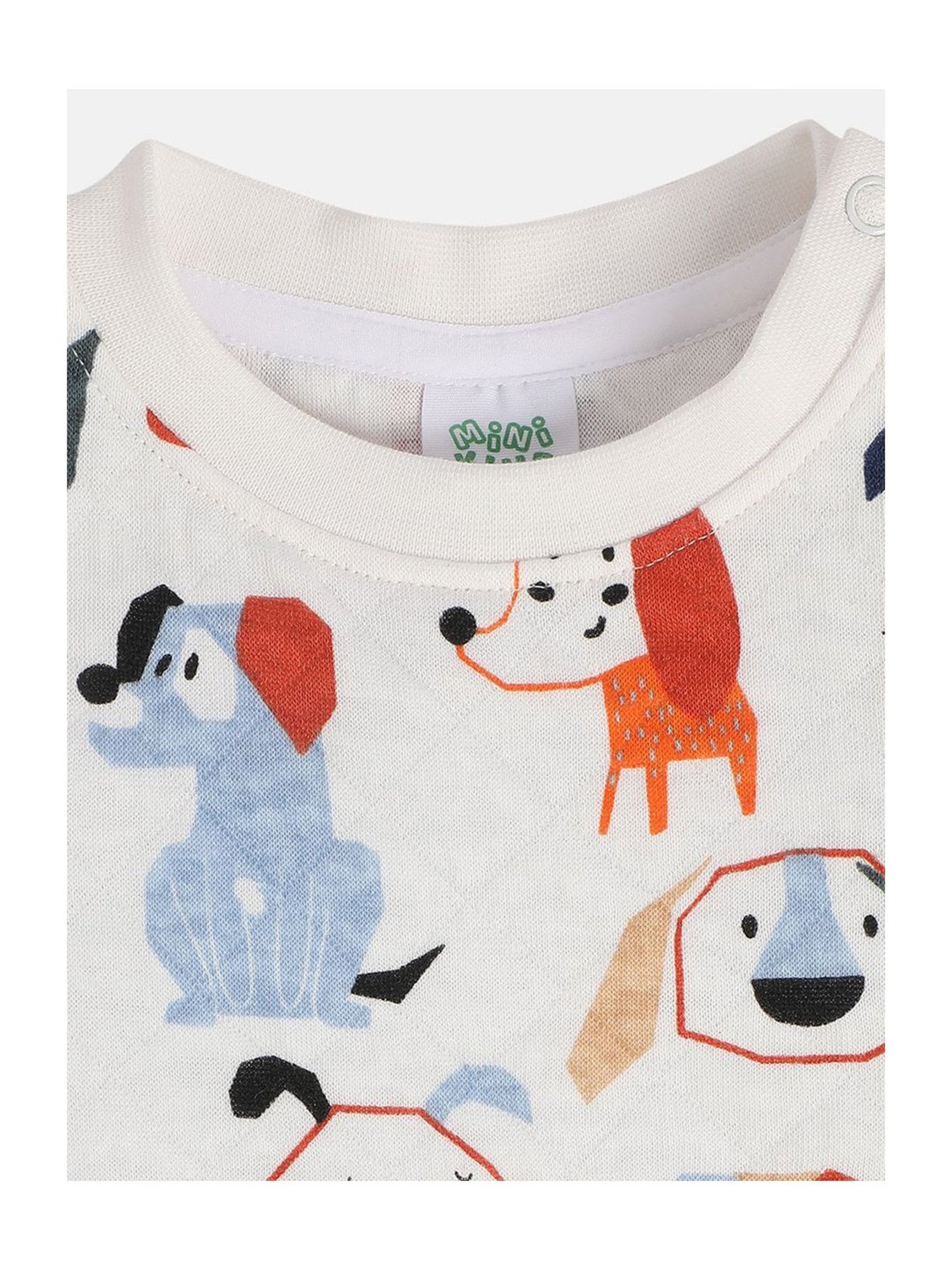 MINIKLUB Boys Cream Printed Full Sleeves T-Shirt with Pants