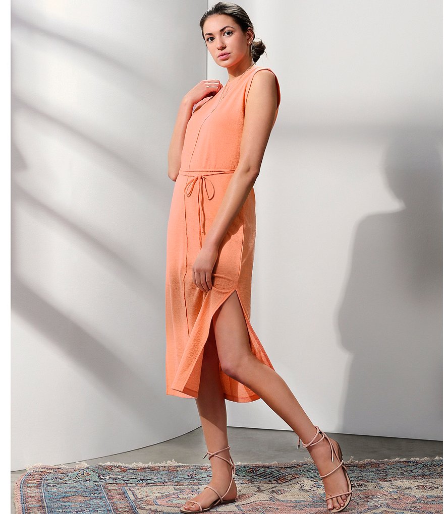 Every Jewel Neck Tie Waist Sleeveless Knit Blouson Dress