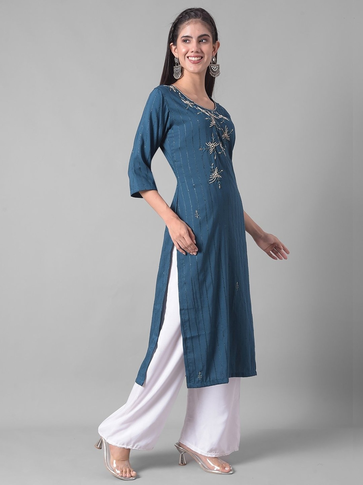 Dollar Missy Blue Embellished Straight Kurta