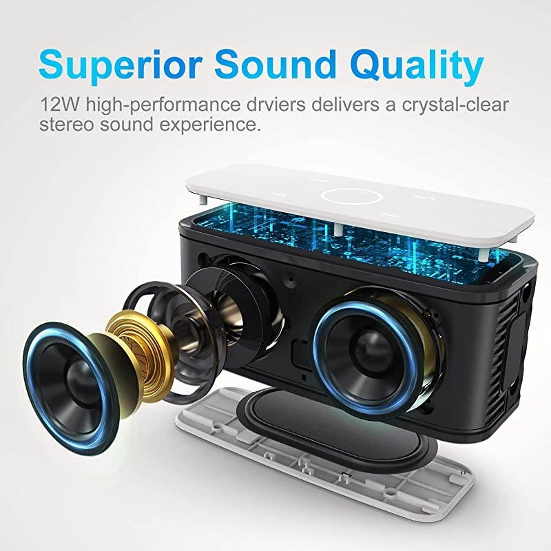 SoundBox Touch Portable Wireless Bluetooth Speakers with 12W HD Sound and Bass 20H Playtime Handsfree Speakers for Home Outdoor TravelWhite