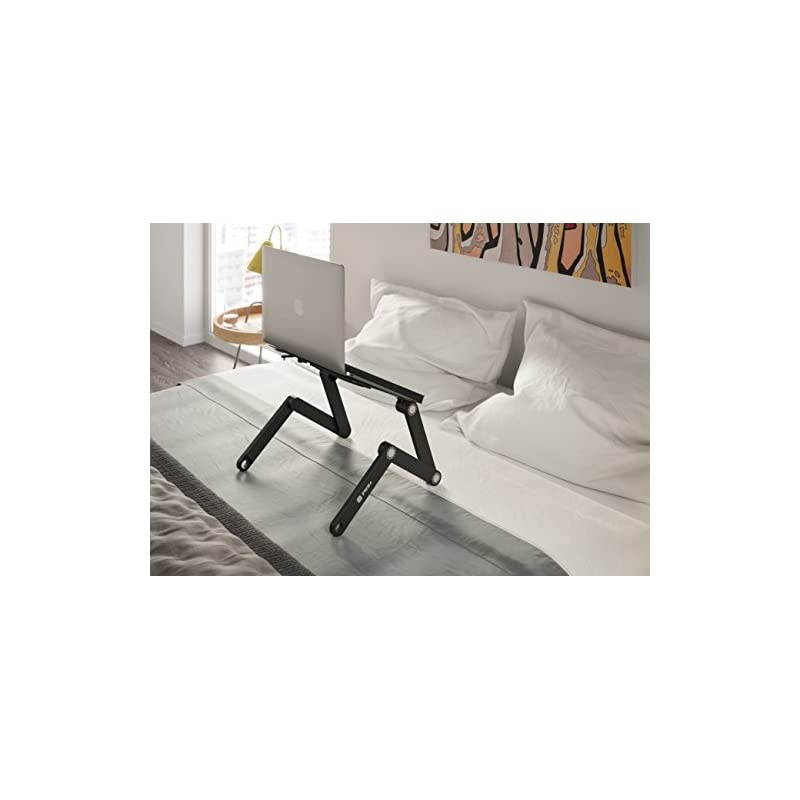 Table Stand Adjustable Riser: Portable with Mouse Pad Fully Ergonomic Mount Ultrabook MacBook Gaming Notebook Light Weight Aluminum Black Bed Tray Desk Book Fans Up to 17 inch