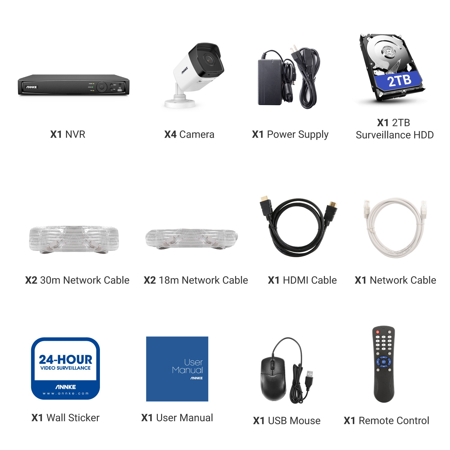 ANNKE 8CH NVR Video Surveillance System 5MP PoE Turret Security Cameras System For Home Indoor Outdoor - 2TB HDD