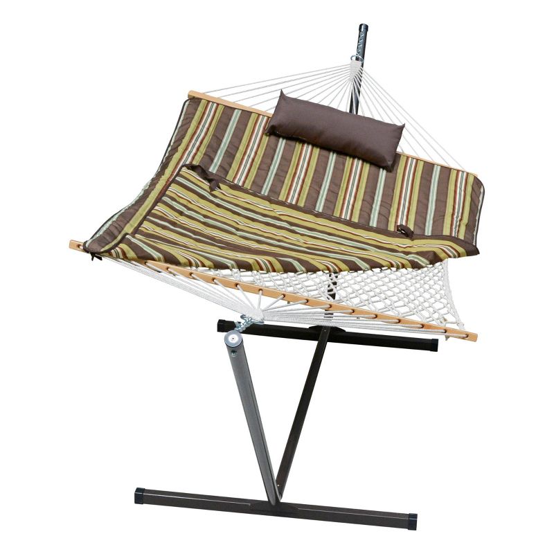 Outdoor Hammock and Stand Set - Beige/Brown/Off-White Stripe