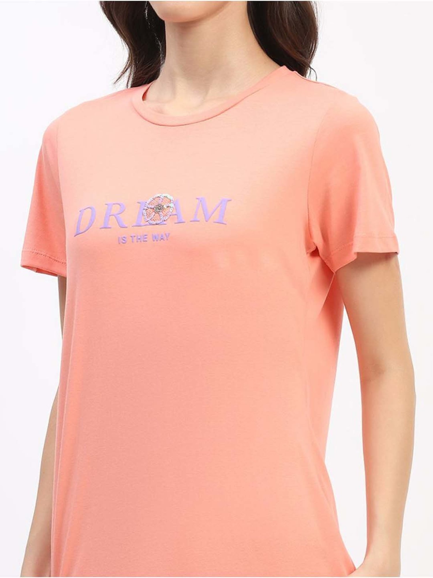 MADAME M Secret Peach Cotton Printed T-Shirt Pyjamas Set