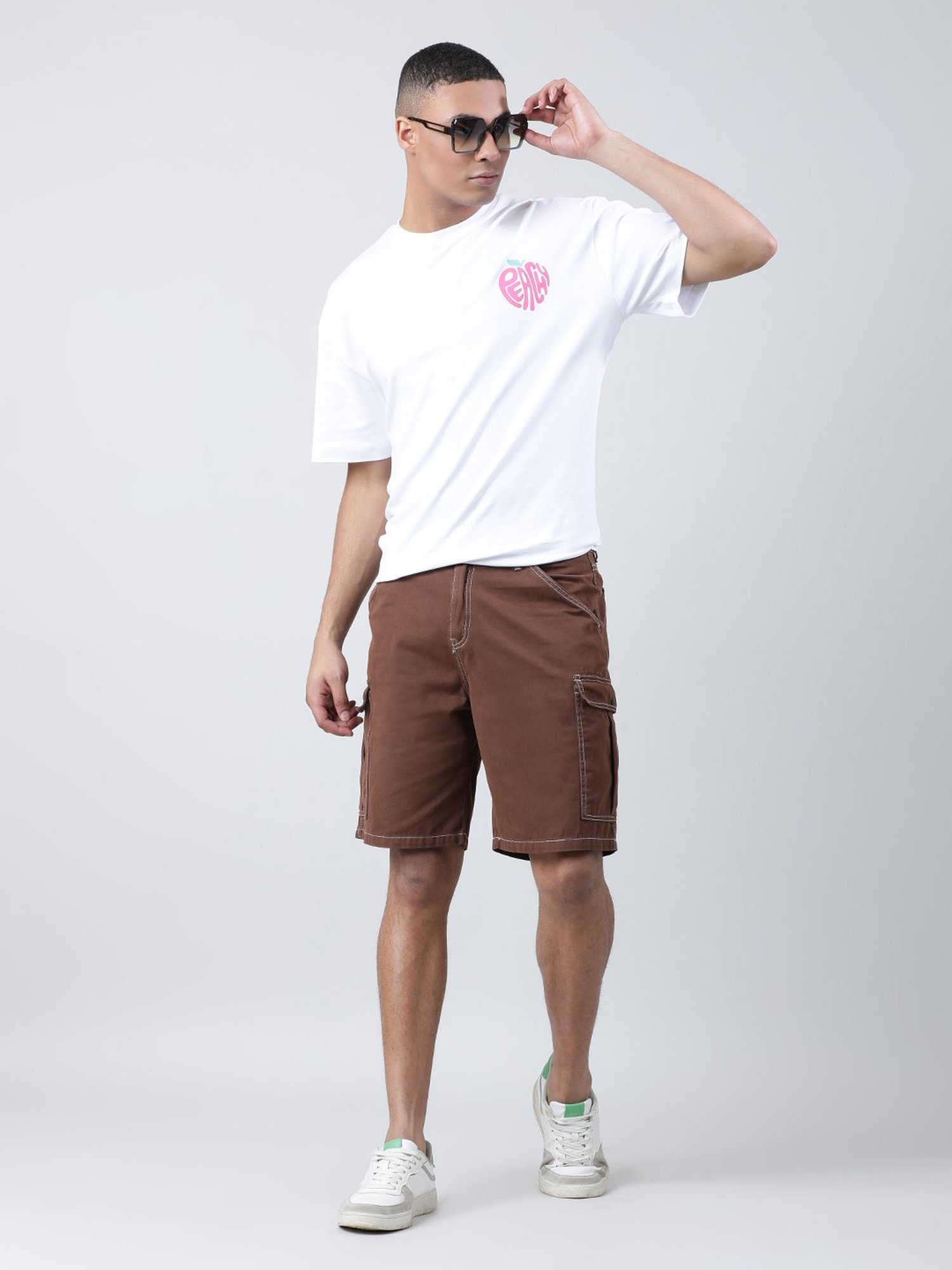 Bene Kleed Chocolate Brown Relaxed Fit Cotton Cargo Shorts