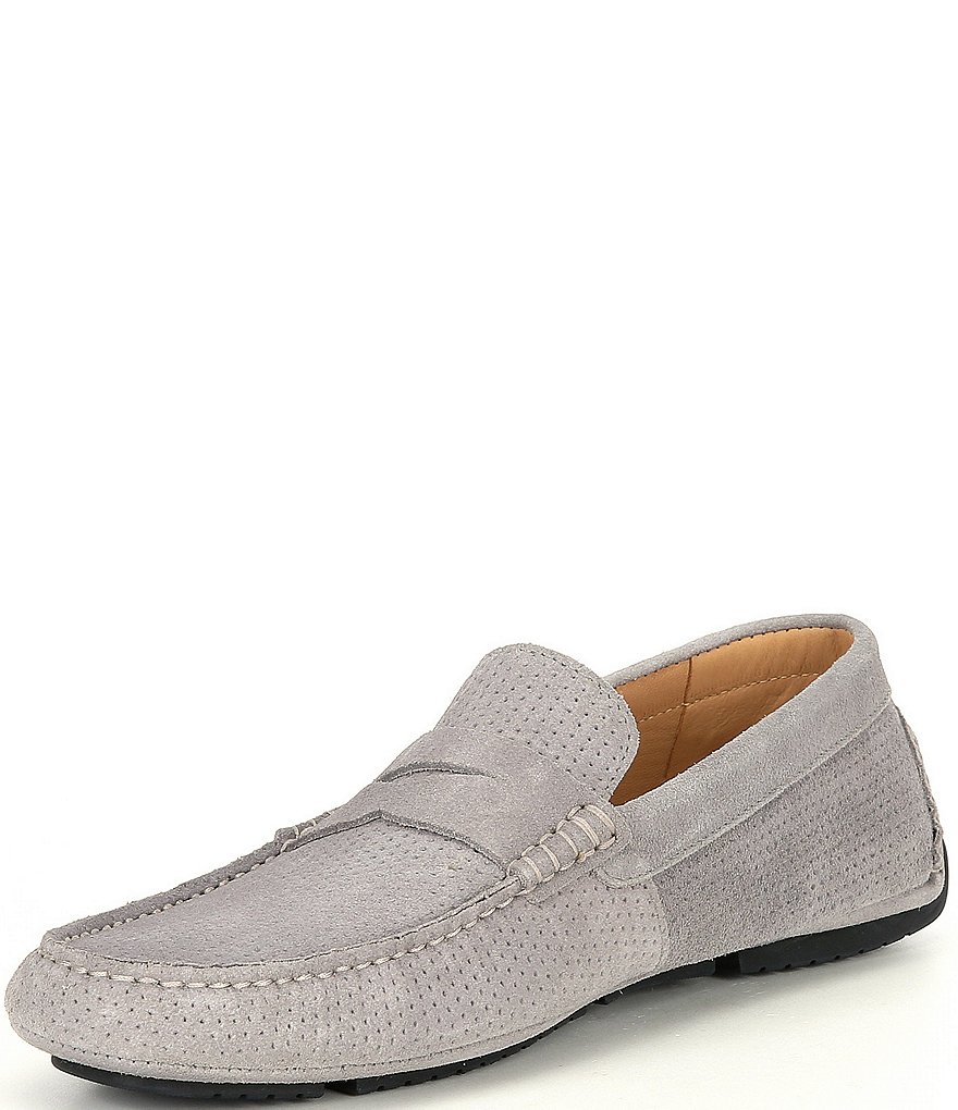 Flag LTD. Men's Morgan Kidsuede Leather Perforated Penny Loafer Moccasins