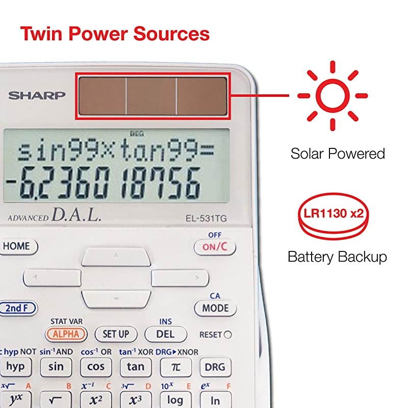 EL531TGBDW 12Digit ScientificEngineering Calculator with Protective Hard Cover Battery and Solar Hybrid Powered LCD Display Great for Students and Professionals Silver