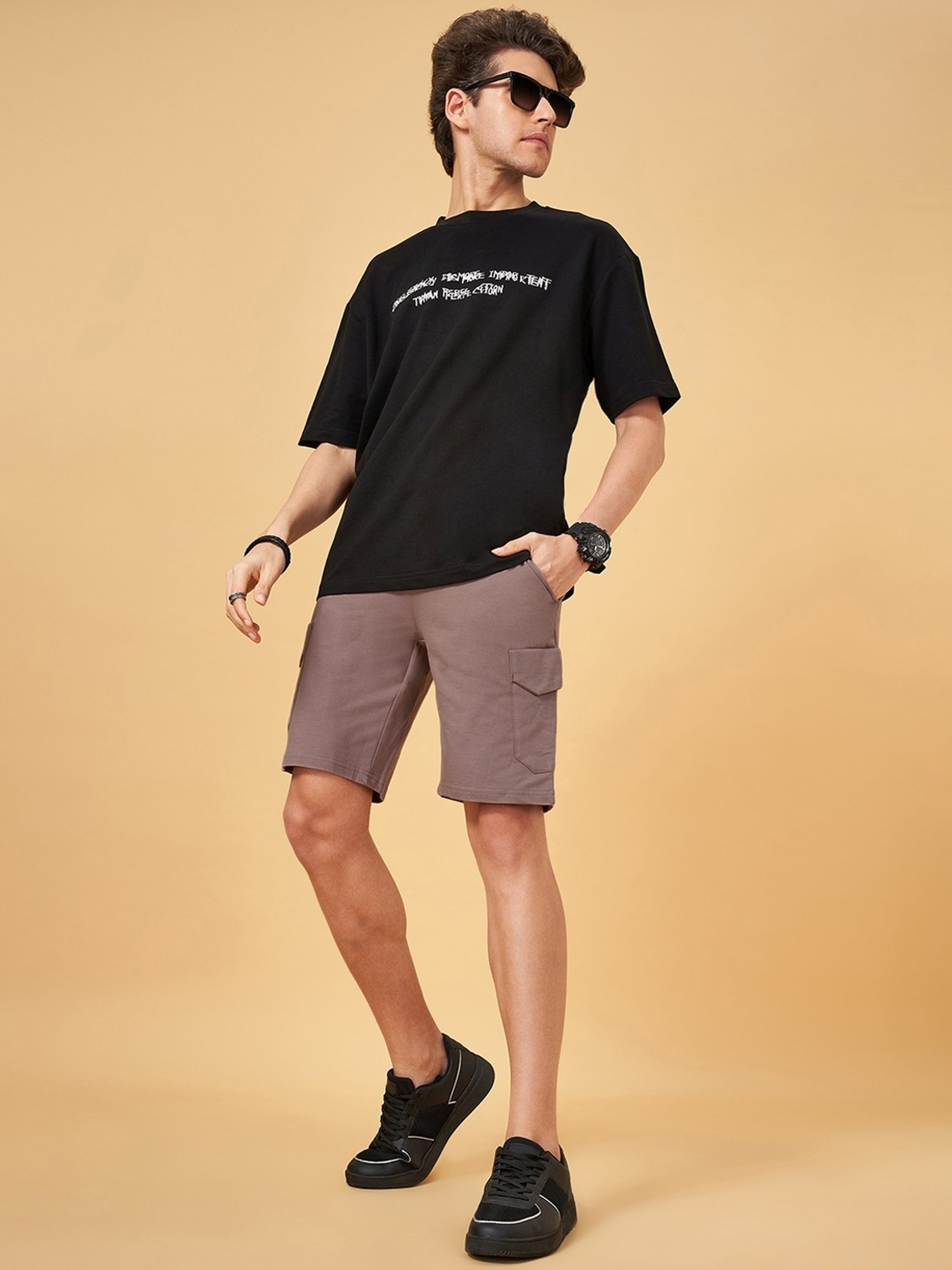 People by Pantaloons Twilight Mauve Cotton Regular Fit Cargo Shorts