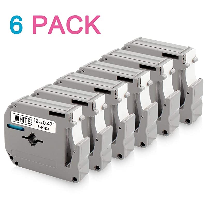 Compatible Label Tape Replacement for Brother M-K231S 12mm 0.47 M Tape M-231 M-K231 M231 MK231 Black on White for Brother P-Touch PT-M95 PT-70BM PT-45 PT-65 PT-90 More, 26.2 Ft (8m), 6-Pack