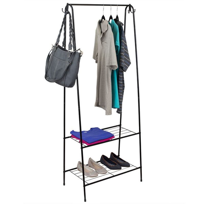 Home Basics 2 Shelf Free-Standing Garment Rack with Hooks, Black