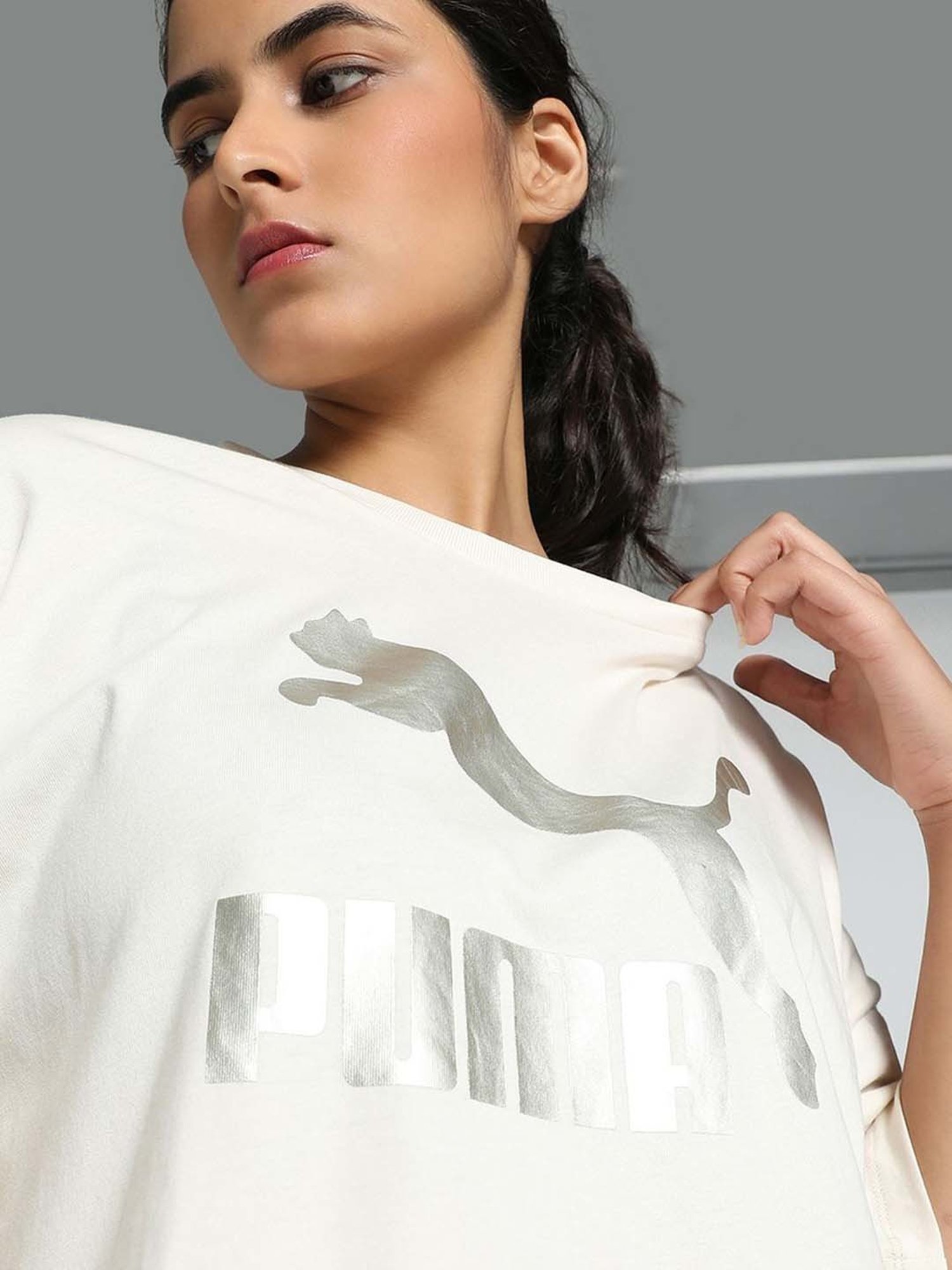 Puma White Cotton Logo Print T-Shirt