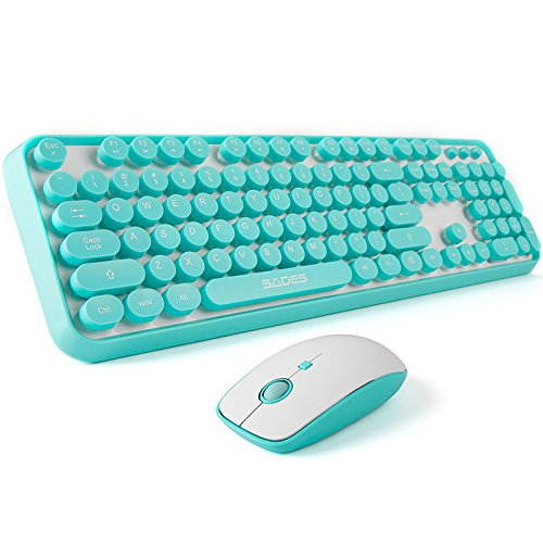 Sades Wireless Keyboard &Mouse Combo,Lovely Round Key Retro Quiet Wireless Keyboard and Mouse Set V2020 ,Full-size Slim Cute Keyboard For PC,Laptop,Smart TV