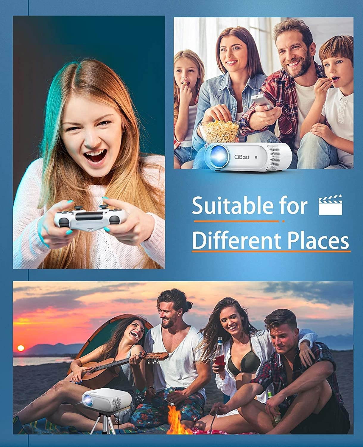 CiBest BL108 WiFi Projector Native FHD 1080P, 7500 Lumens Home Movie Projector, Compatible with iPhone, Android, TV Stick, etc. Comes with Projector Screen