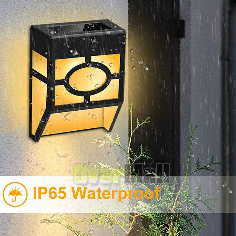 Solar Fence Light Dusk to Dawn LED Outdoor Lighting Sconce Wall Mount Landscape