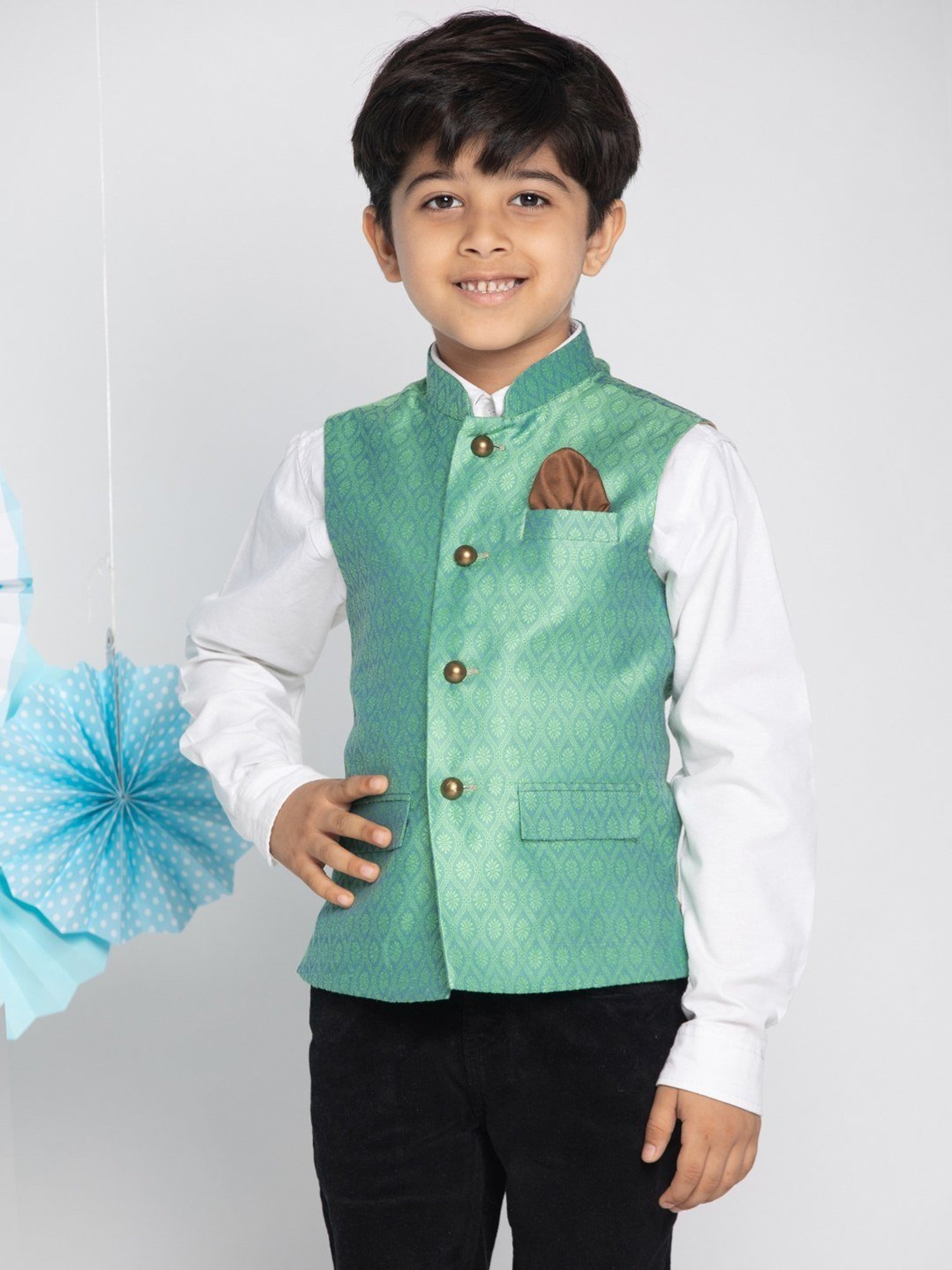Crimsoune Club Kids Mint Solid Full Sleeves Blazer