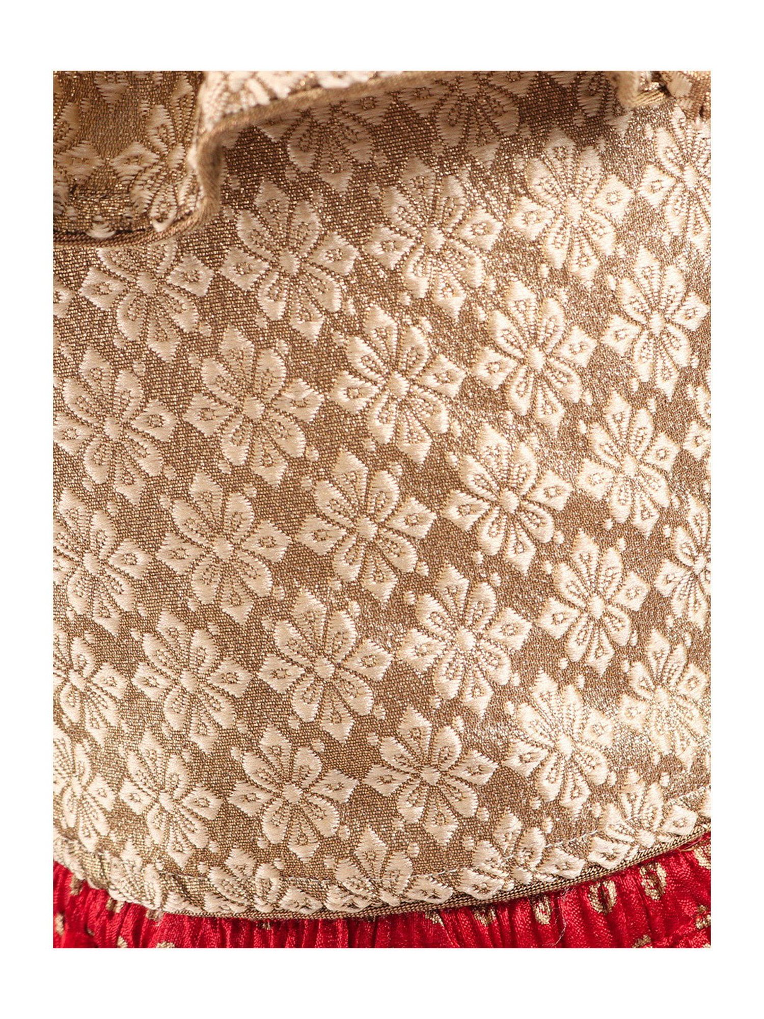 TWISHA Kids Beige & Red Self Design Top with Ghagra